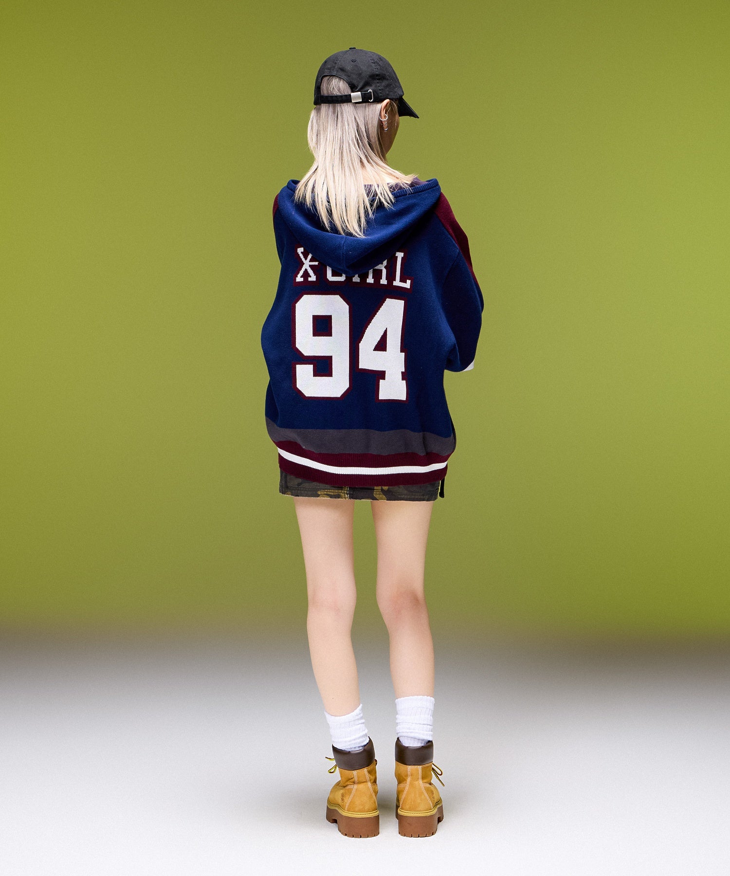 NUMBER AND LOGO JACQUARD ZIP UP KNIT TOP