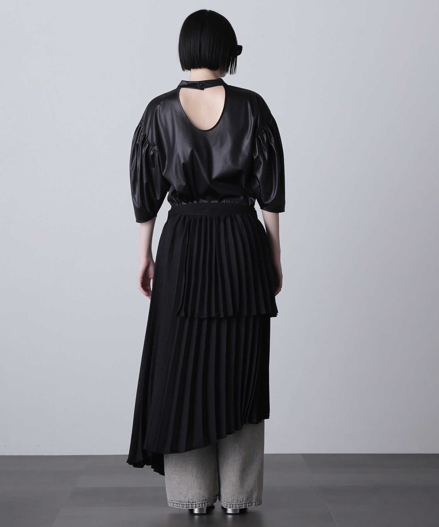 mici/VOLUME SLEEVE TRICOT CHIFFON TOP