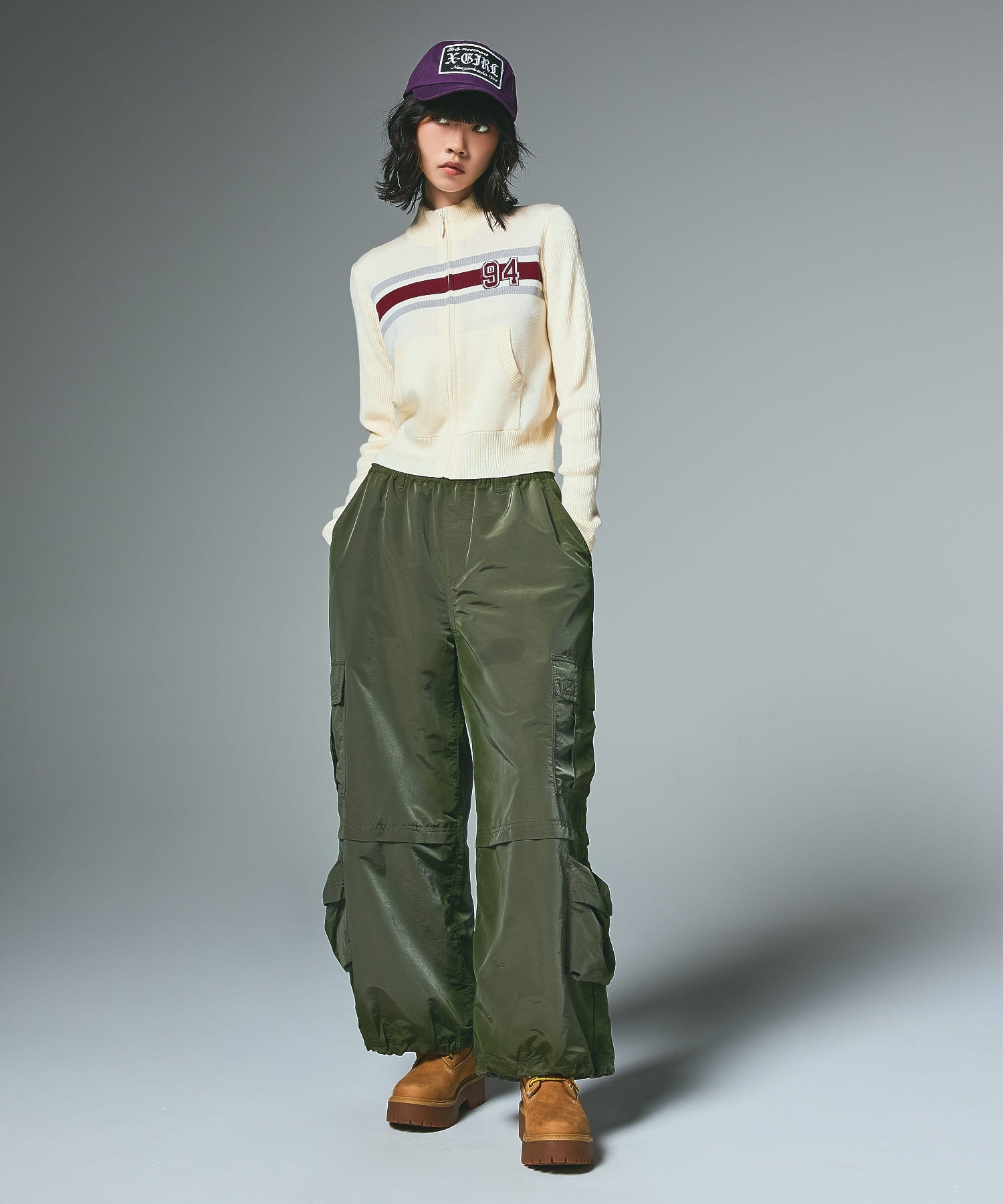 NUMBERING JACQUARD ZIP UP KNIT TOP