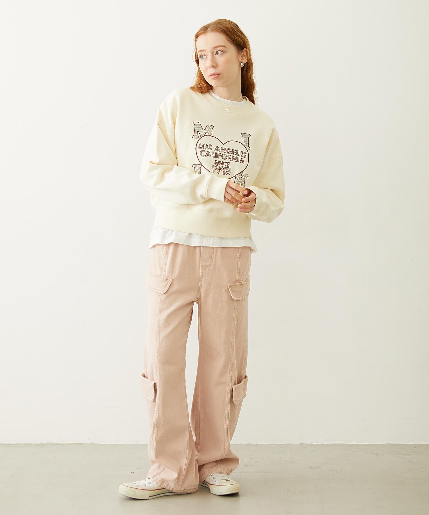 STITCHED HEART LOGO SHORT CREW SWEAT