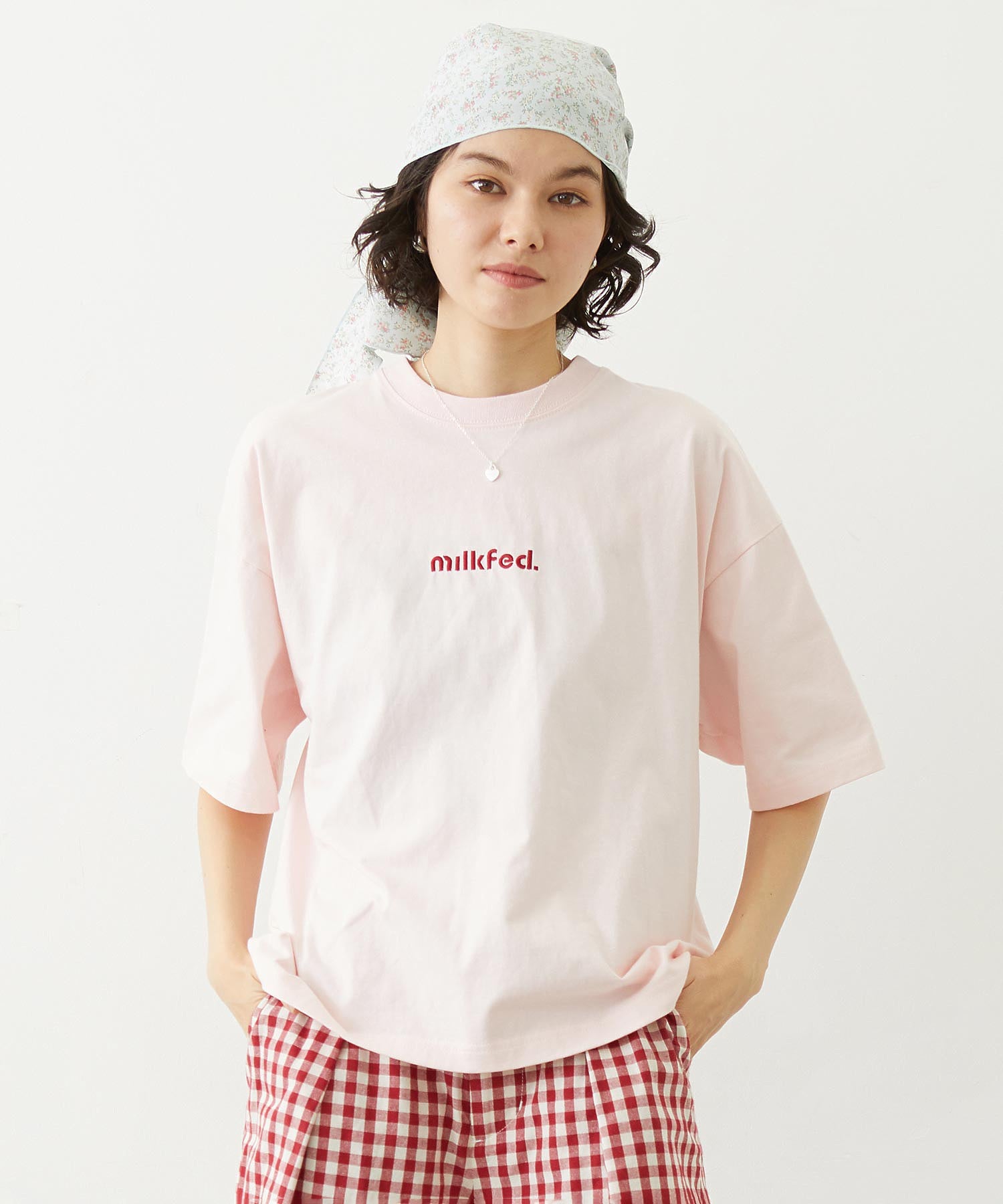 CUT OUT LOGO GINGHAM FLOWER WIDE S/S TEE