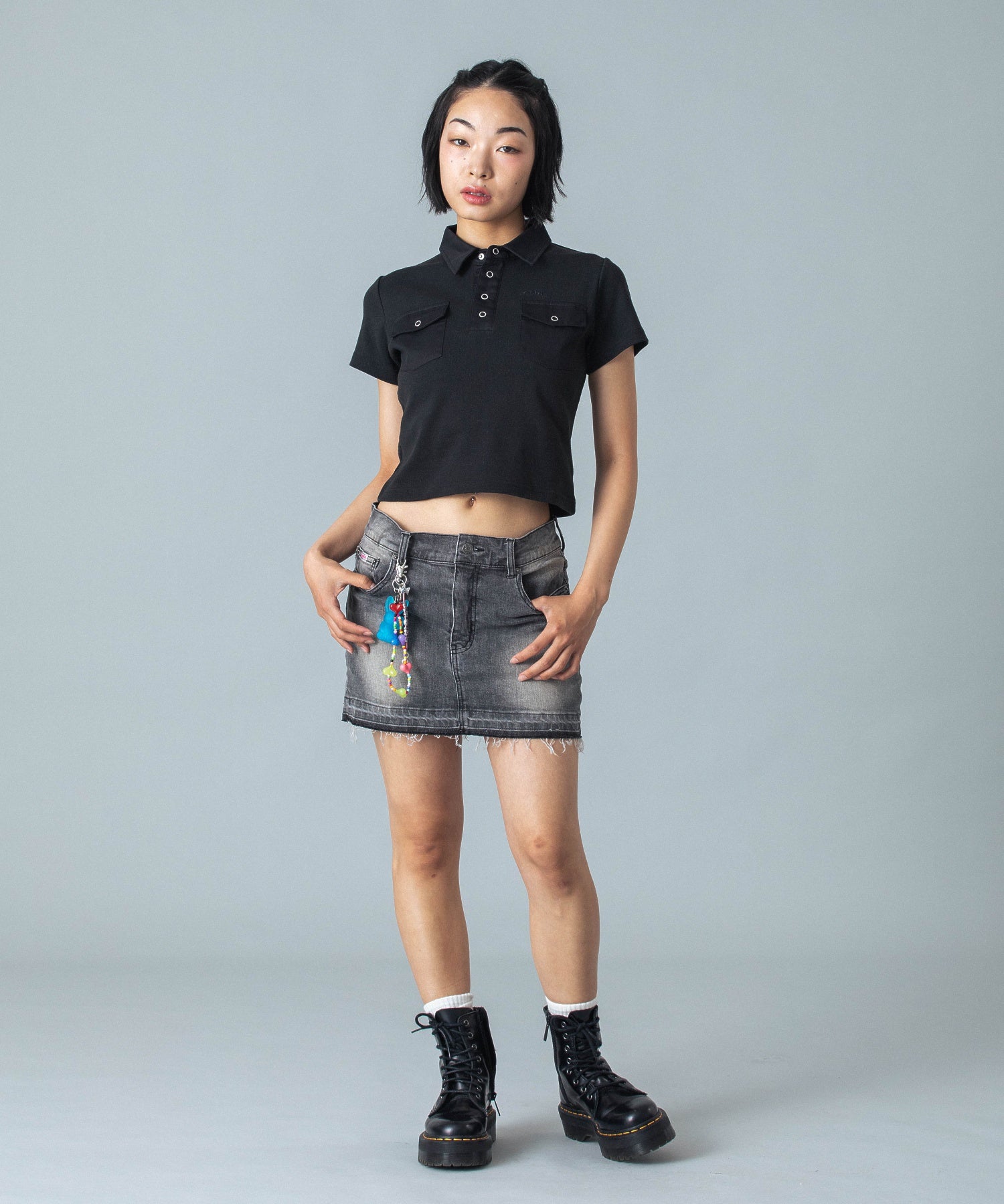 WOVEN MIX POLO TOP