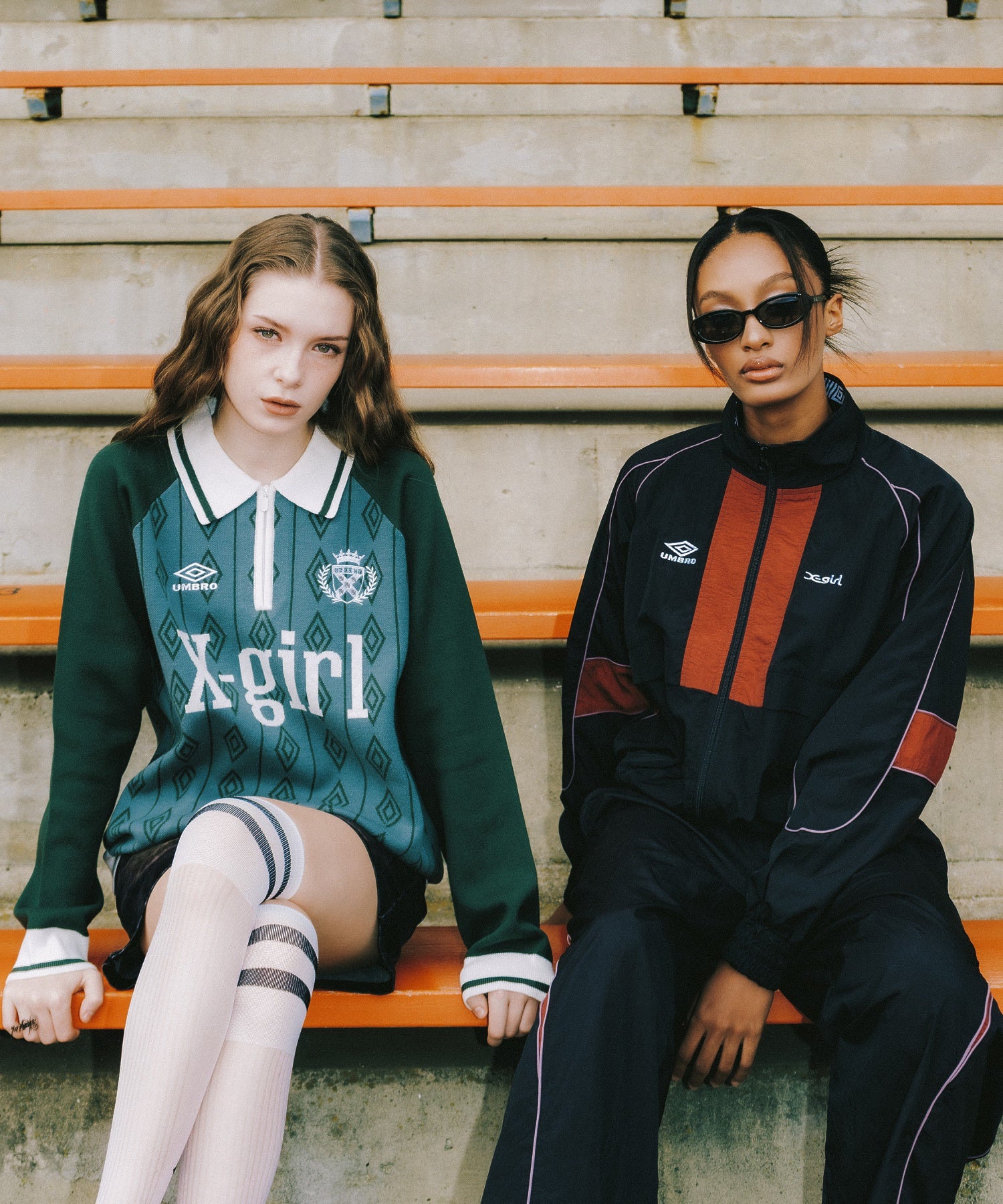 X-girl x UMBRO HALF ZIP JACQUARD KNIT TOP