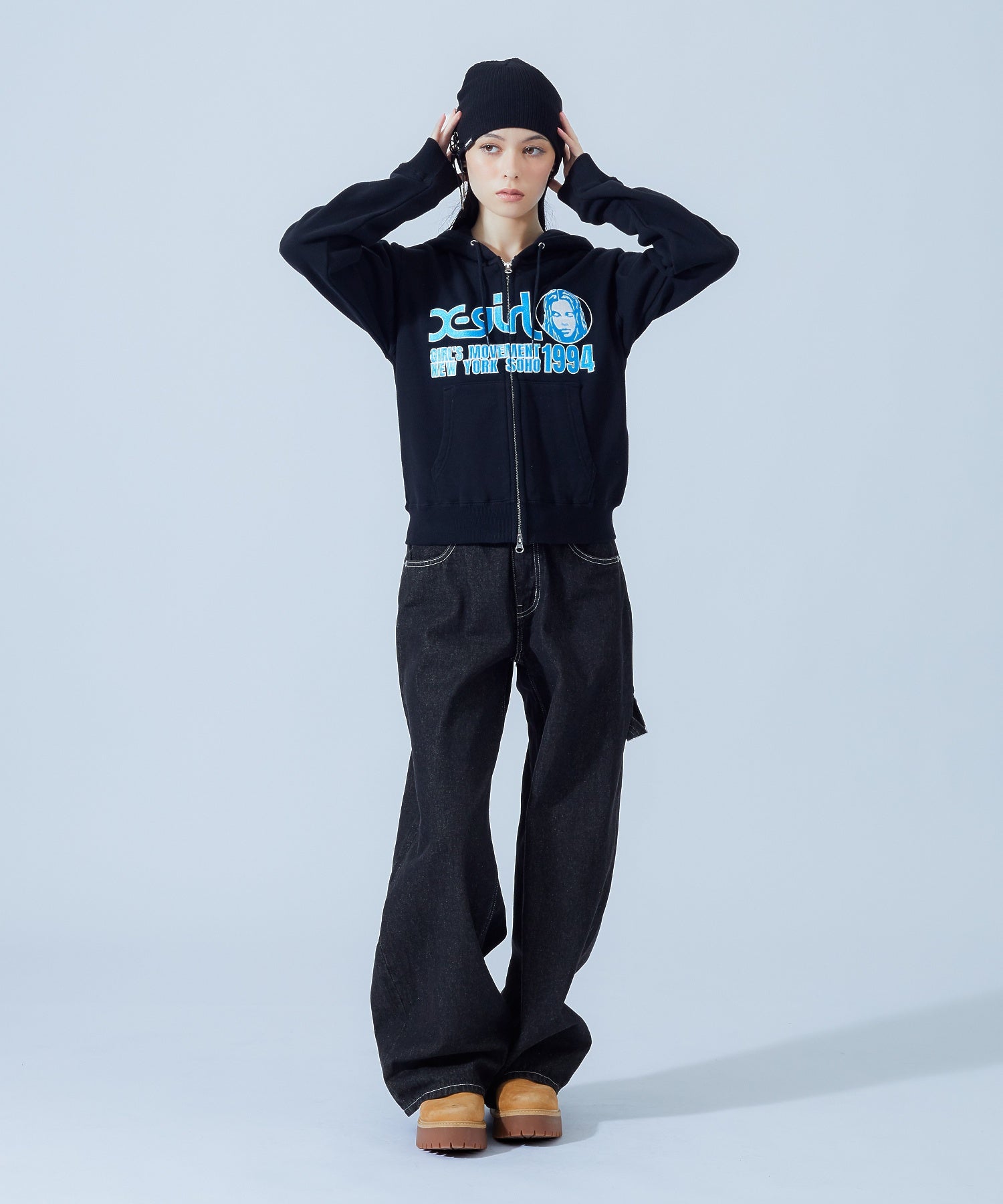 FACE AND LOGO COMPACT ZIP UP SWEAT HOODIE