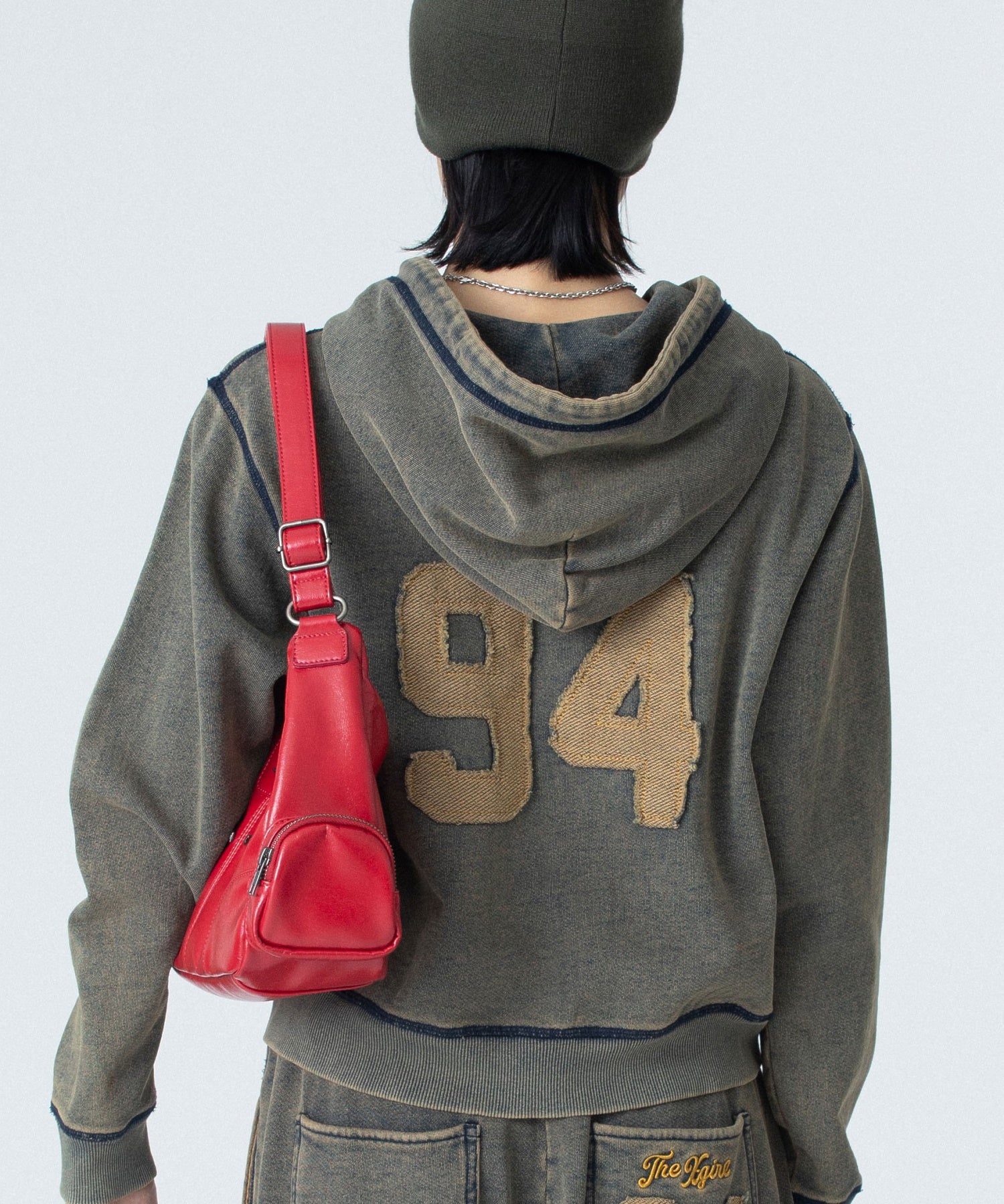 OVERDYED NUMBER PATCH ZIP UP HOODIE