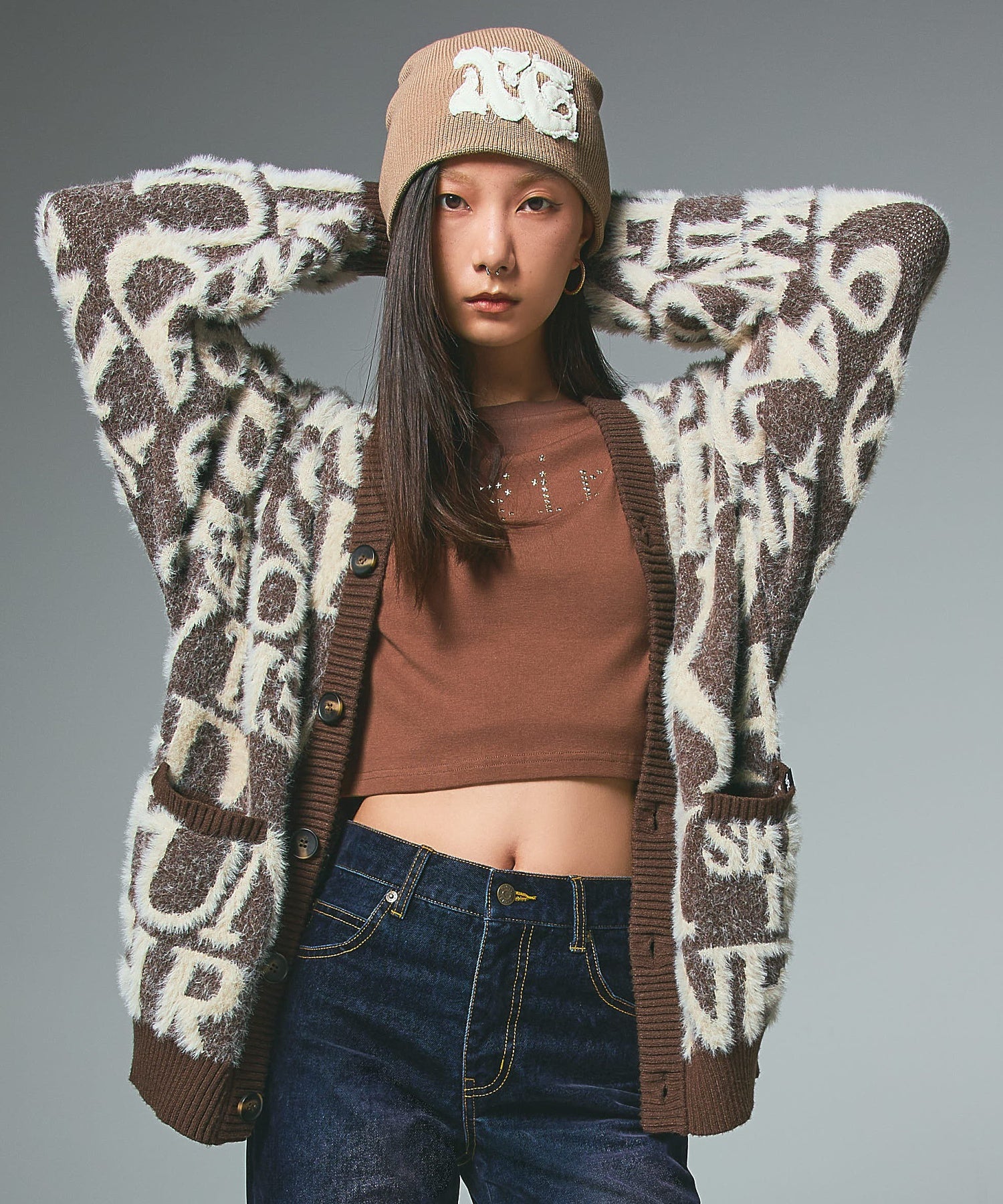 LOGO AND BUNNY JACQUARD KNIT CARDIGAN