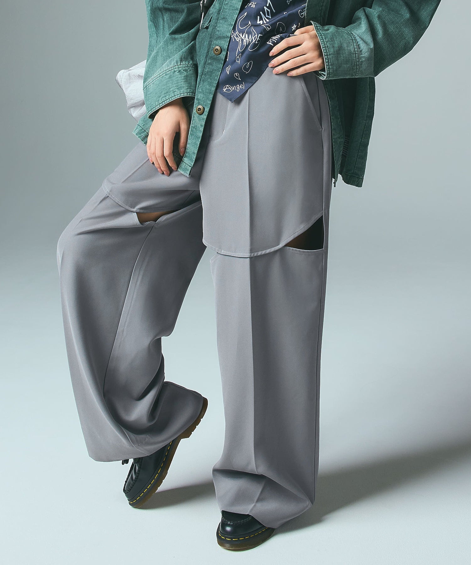 CURVED CUT PANELED PANTS