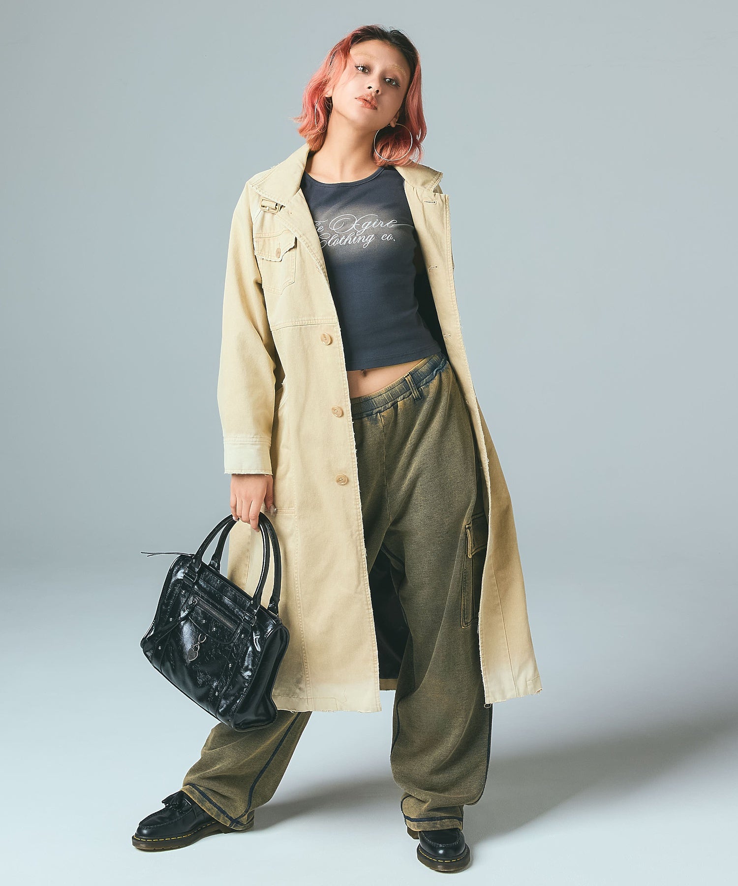 FADED STAND COLLAR LONG COAT