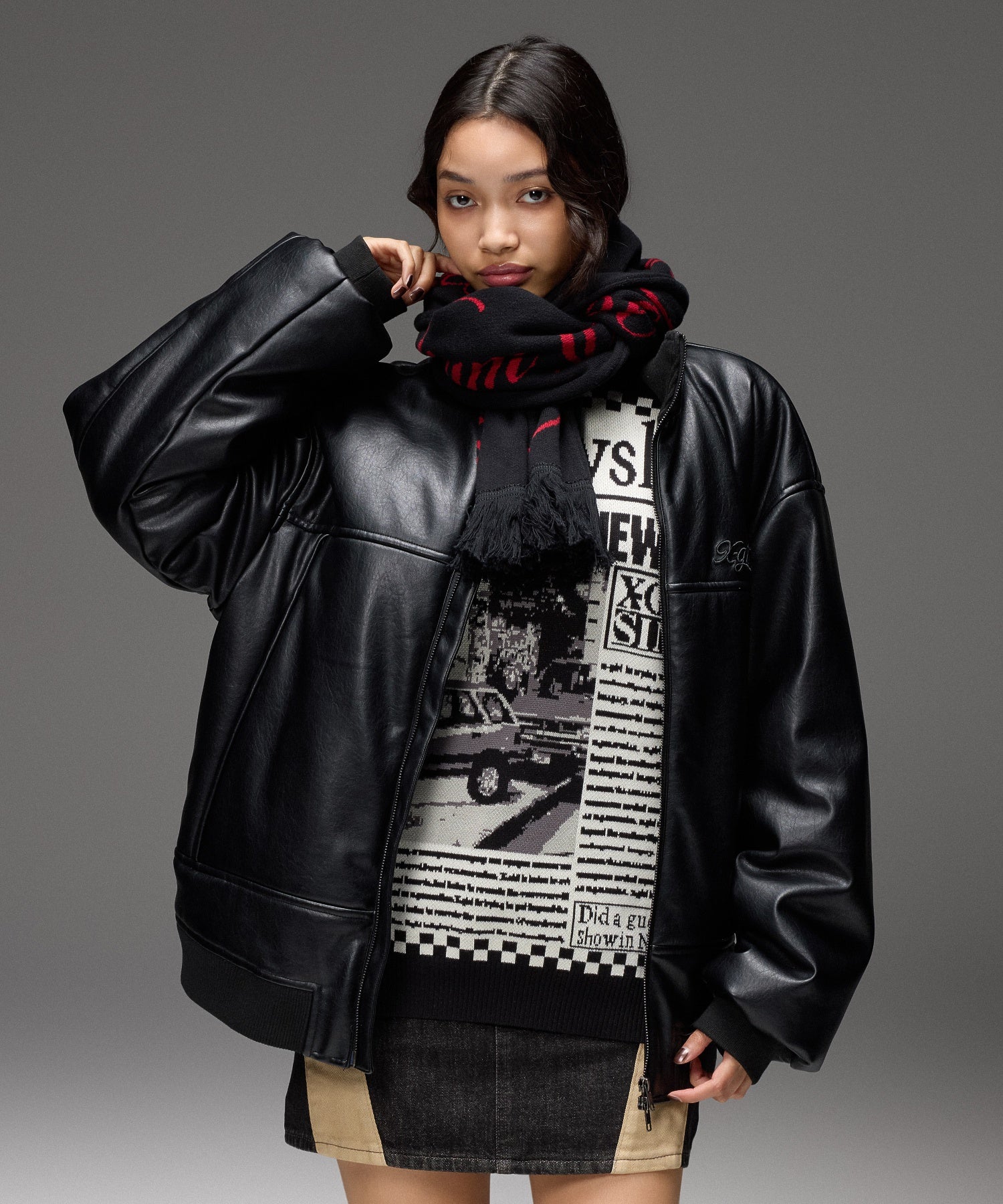 X-girl NEWS LETTER JACQUARD KNIT TOP