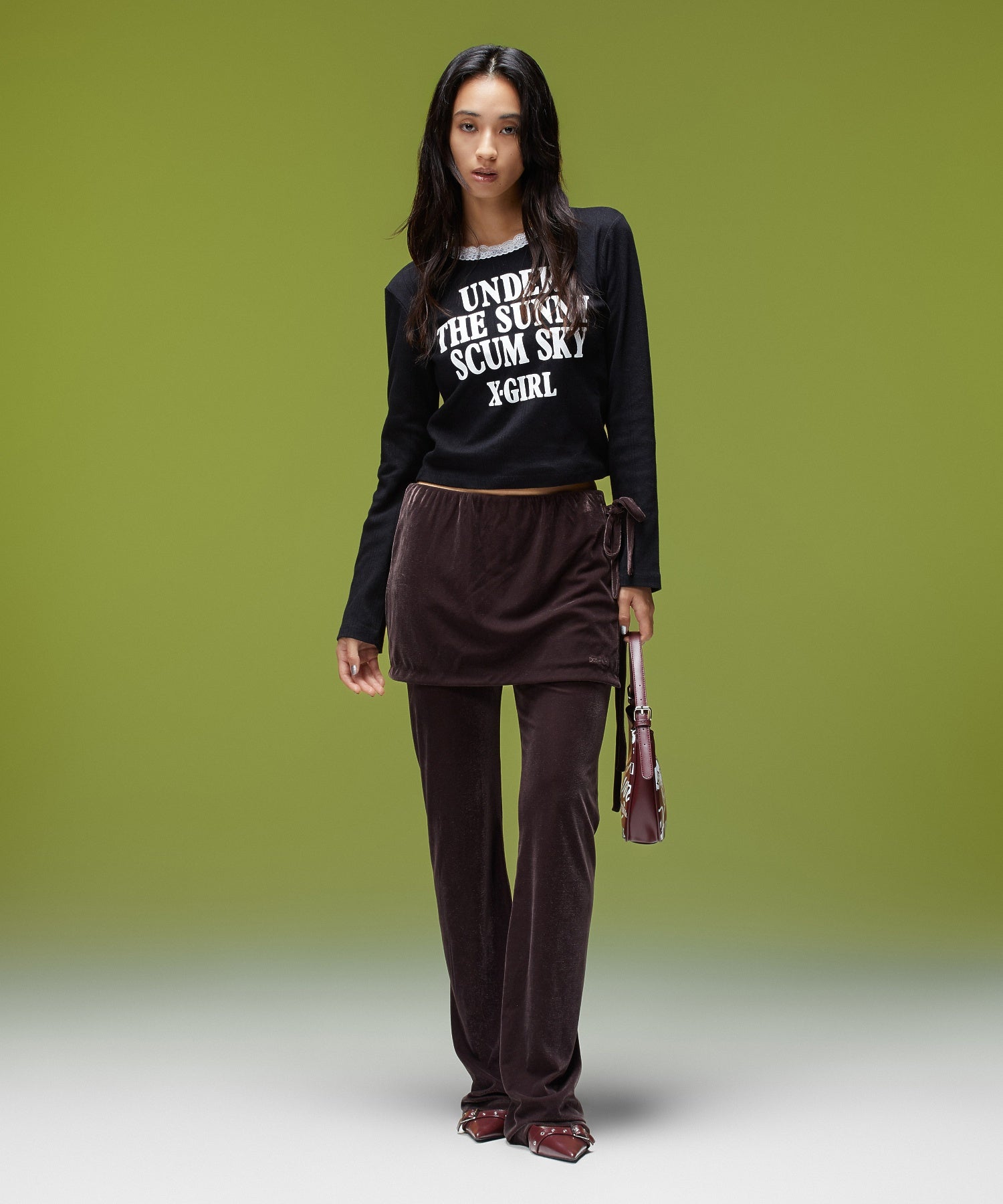 LAYERED STYLE VELOUR PANTS
