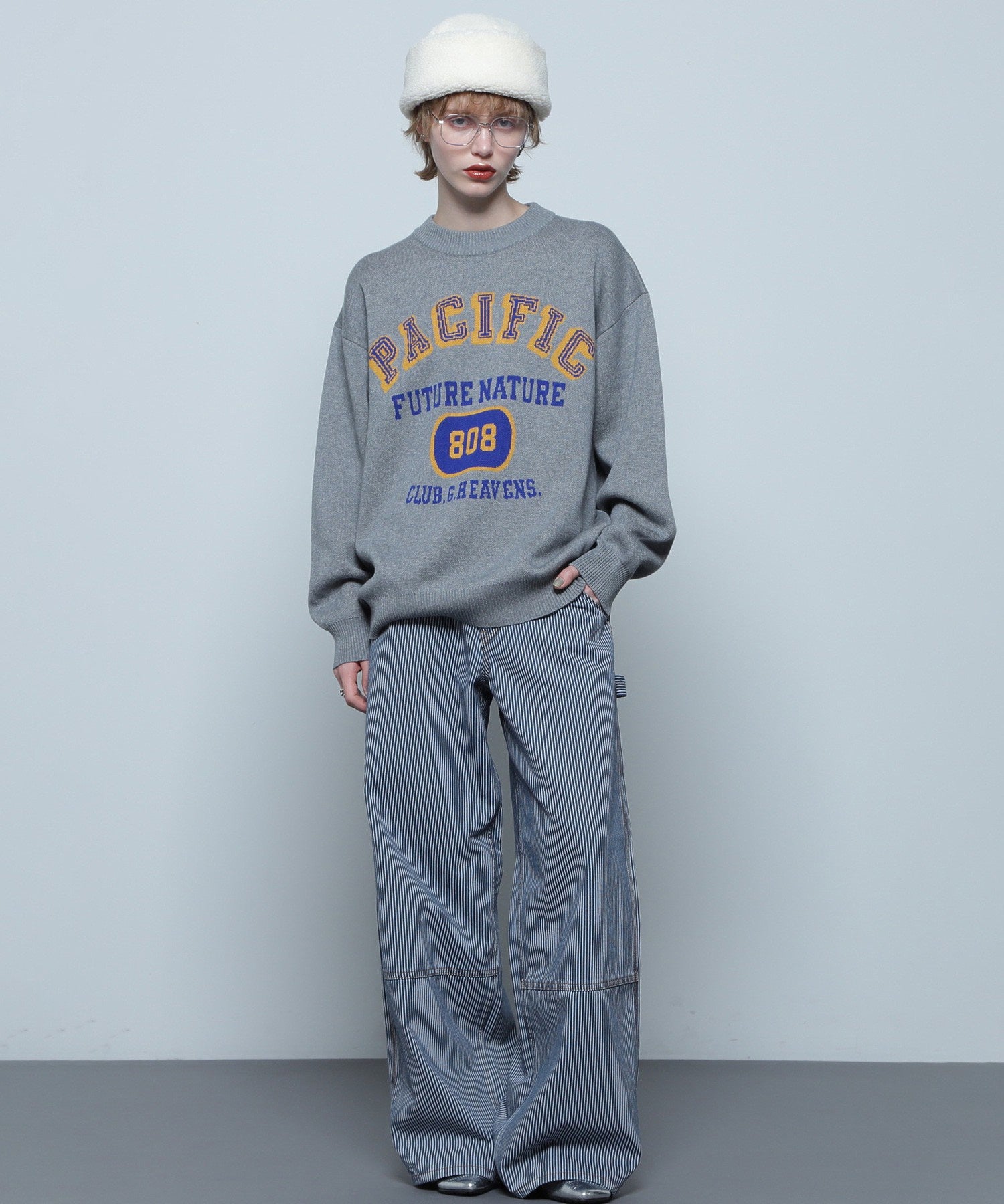 GENE HEAVENS/カレッジライクロゴ ジャカードニット