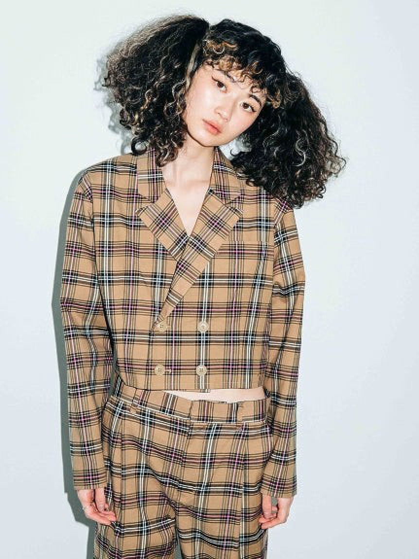 PLAID DOUBLE-BREASTED CROPPED JACKET X-girl