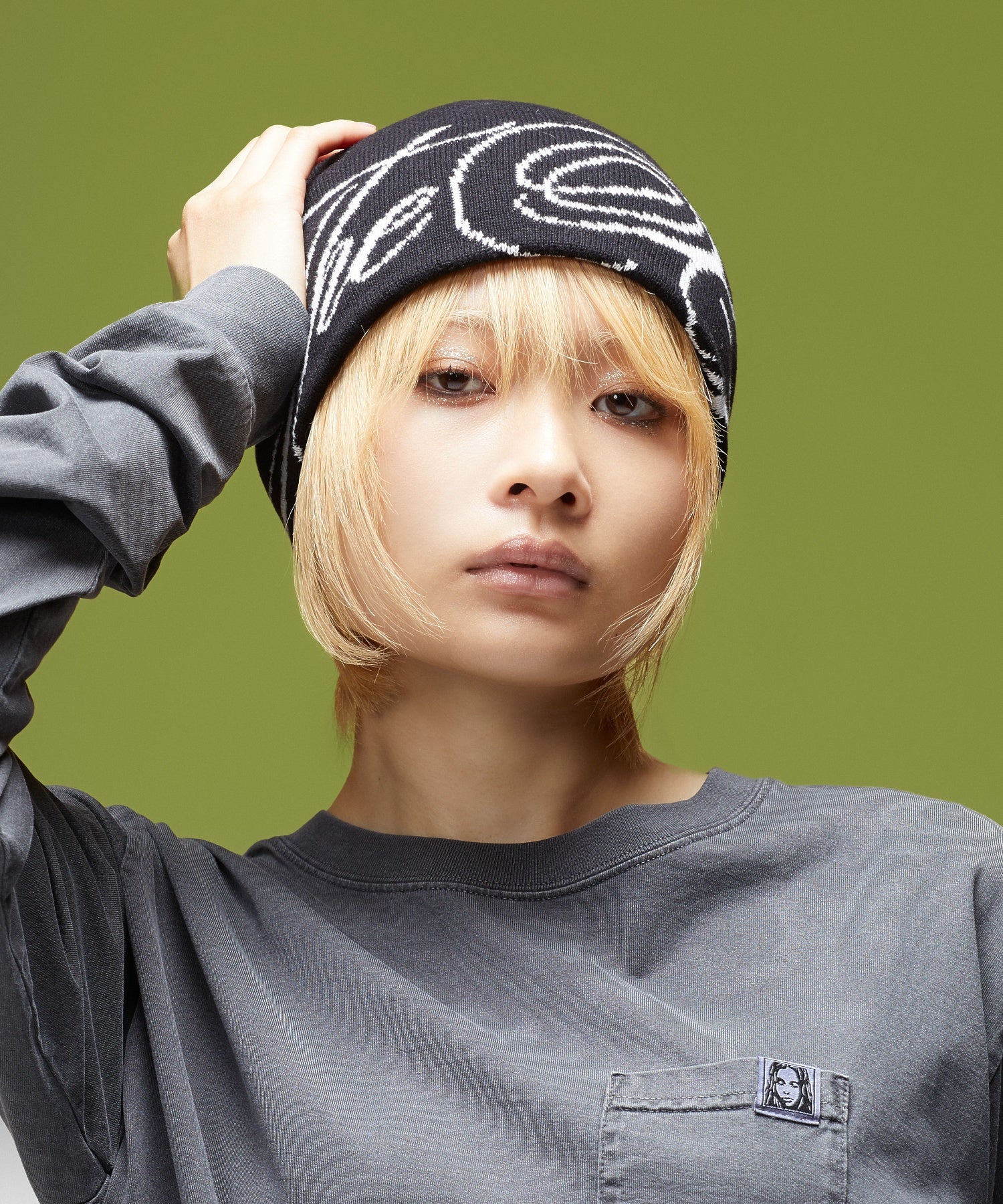 THE X-GIRL SCRIPT LOGO JACQUARD BEANIE