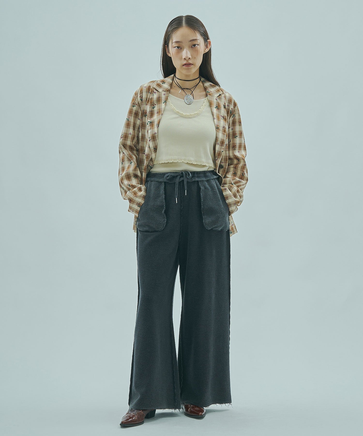 mag.by c/FLOWER PRINT CHECK SHIRT