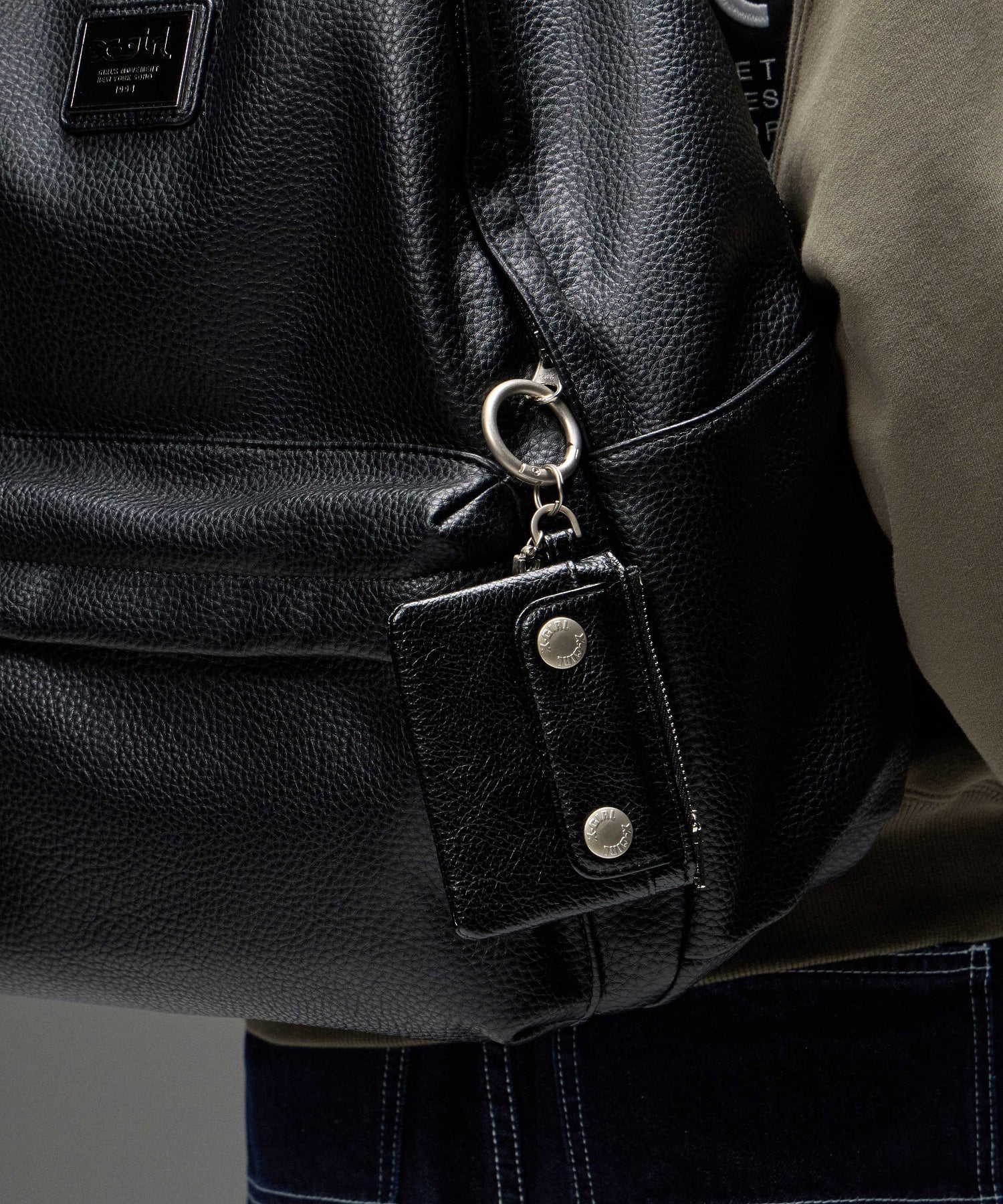 MILLS LOGO CHARM FAUX LEATHER COMPACT WALLET