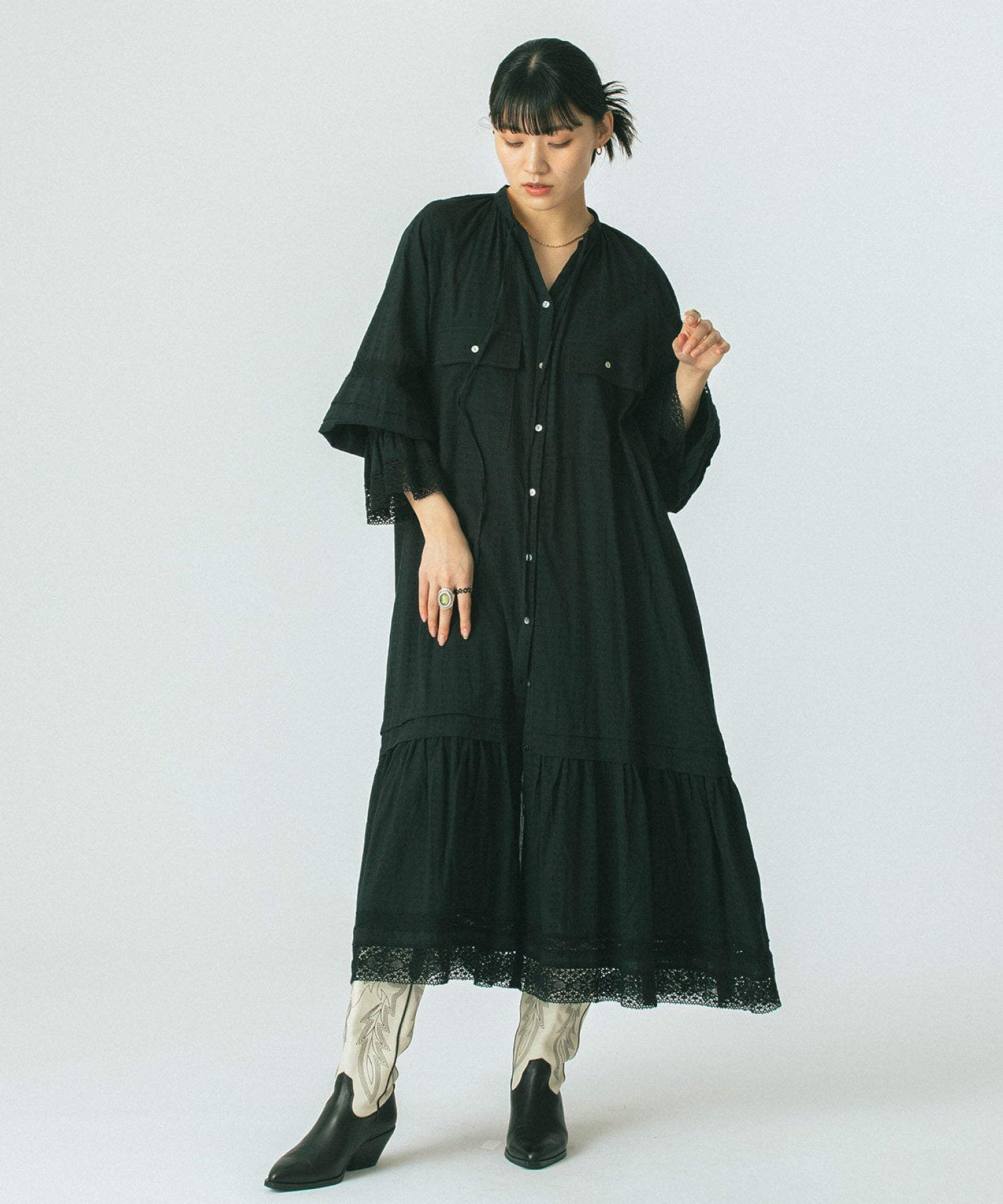 mag.by c/COTTON DOBBY STRIPE LONG DRESS