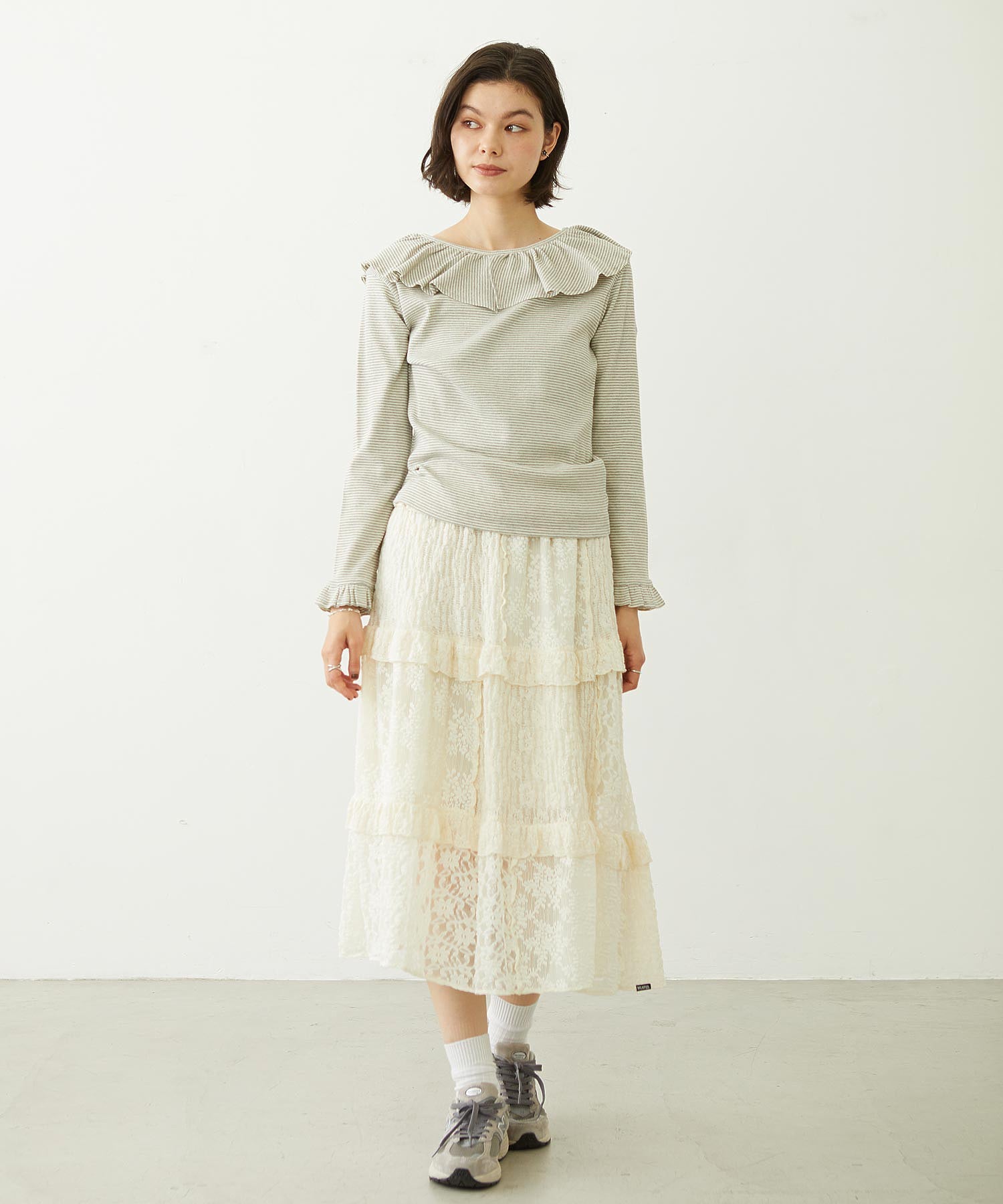 2WAY RUFFLE COLLAR STRIPED L/S TOP
