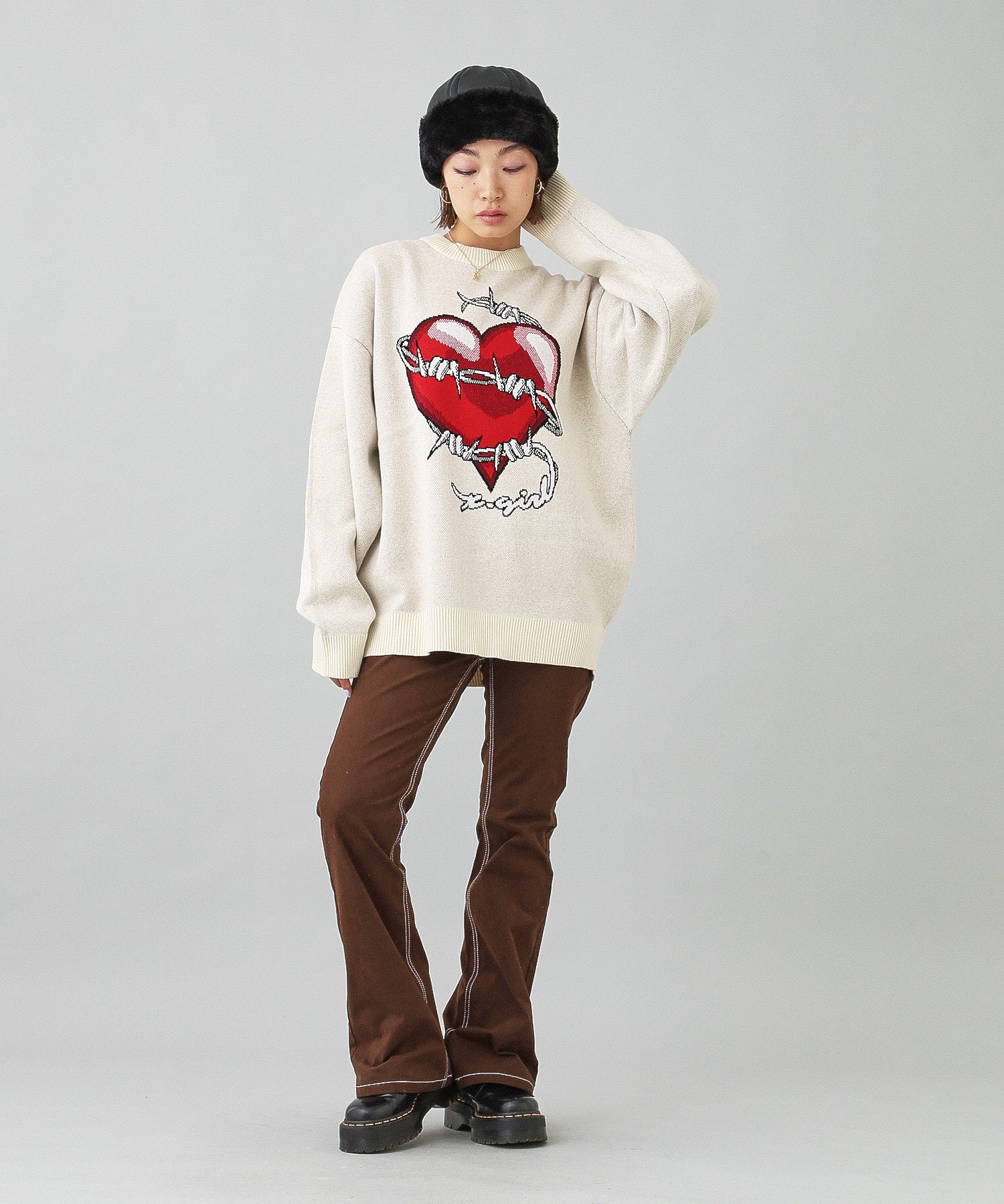 HEART BARBED WIRE JACQUARD KNIT TOP