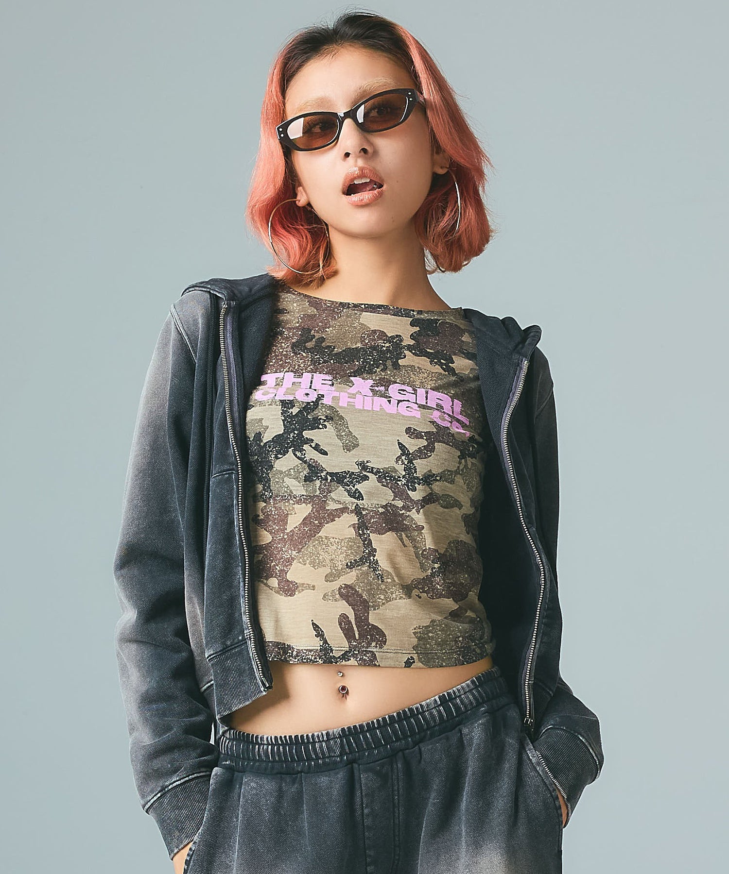 FADED CAMO SHEER L/S TOP