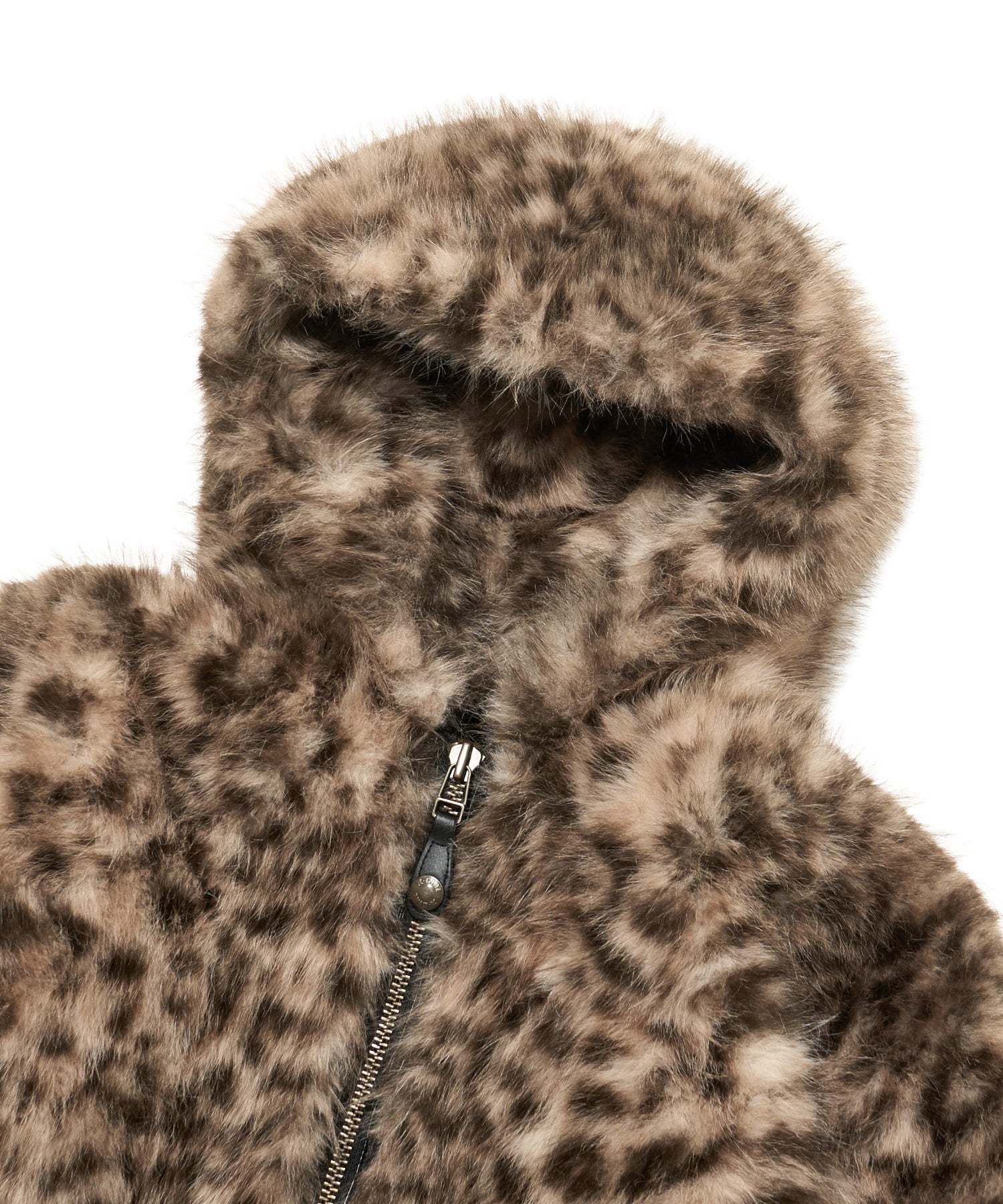 PATCHED LOGO FAUX FUR HOODED JACKET