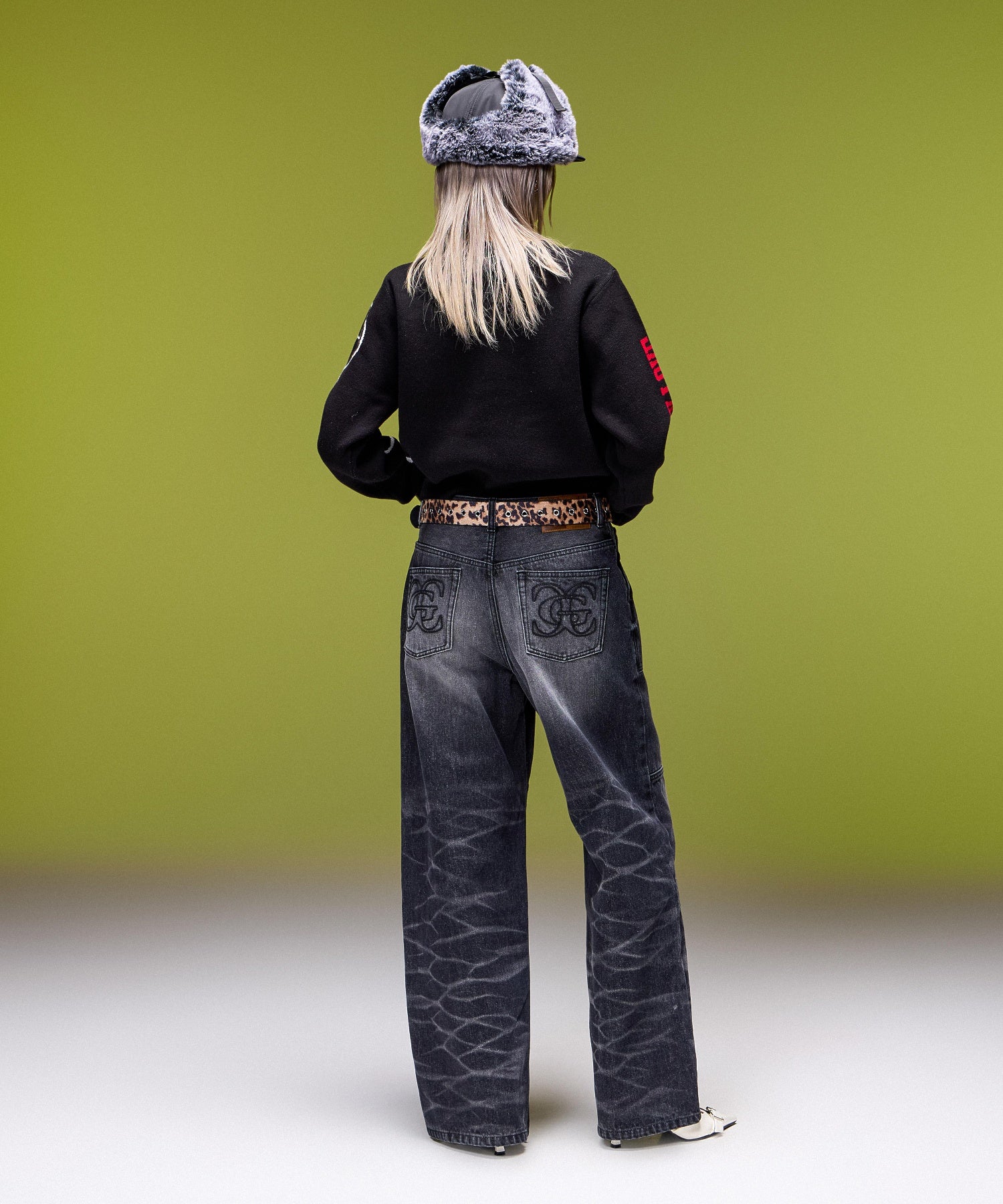 FADED WIDE LEG FLARE DENIM PANTS