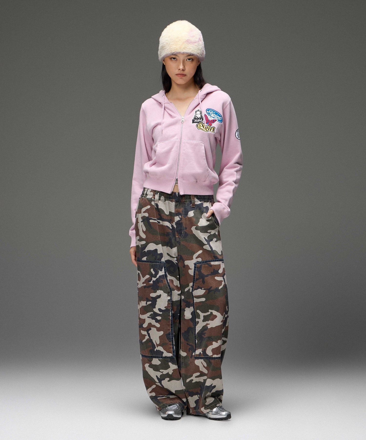X-girl PATCHES COMPACT ZIP UP SWEAT HOODIE