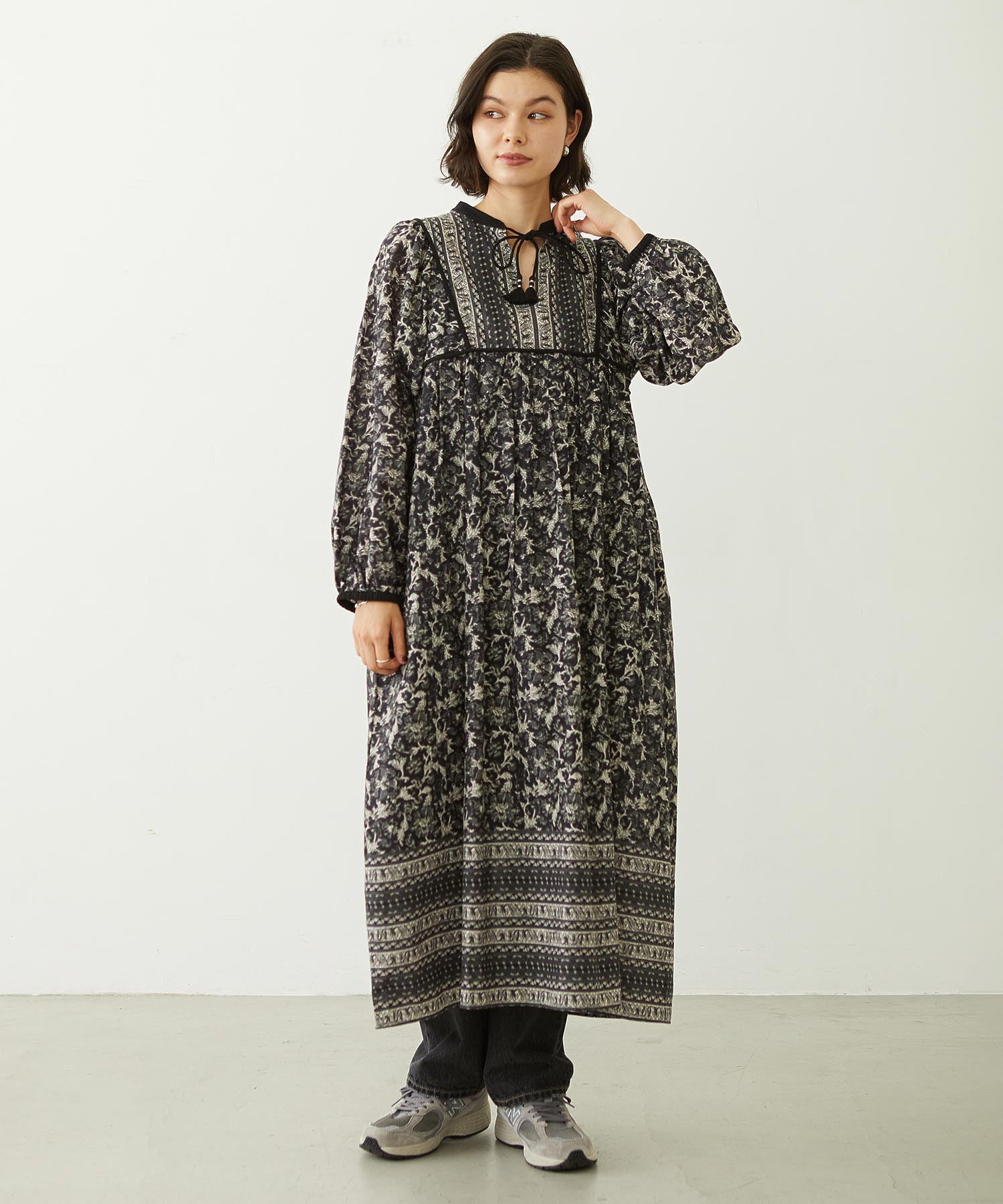 PRINTED TASSEL TIE DRESS