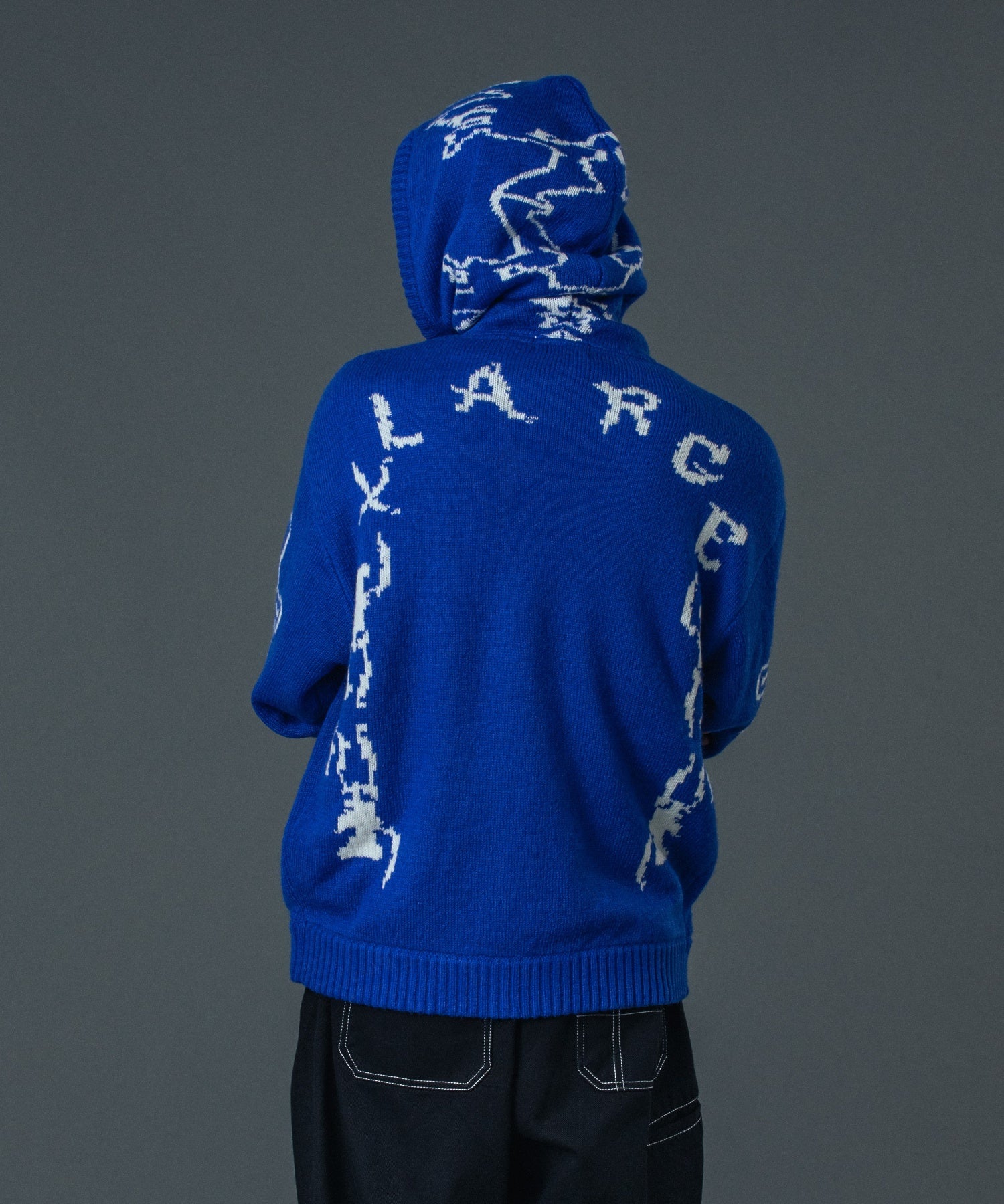 JACQUARD FUZZY ZIP UP HOODED SWEATER