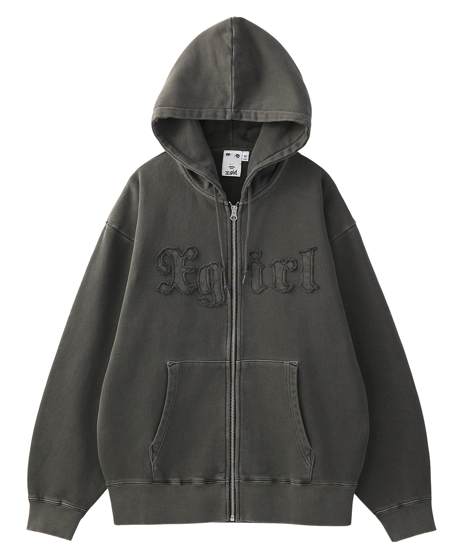 LOGO PATCH PIGMENT DYED ZIP UP SWEAT HOODIE