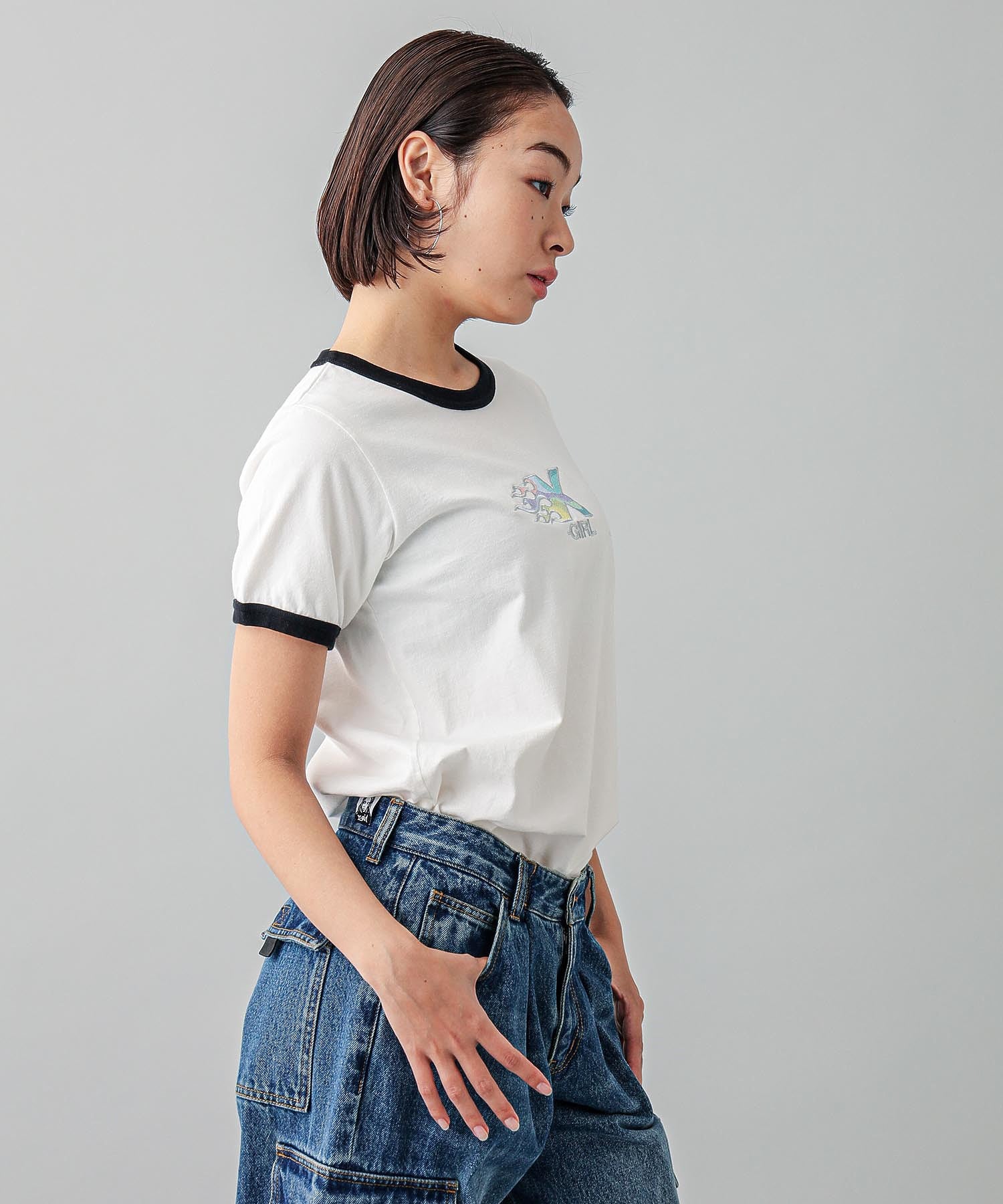 BURNING X LOGO S/S RINGER BABY TEE X-girl