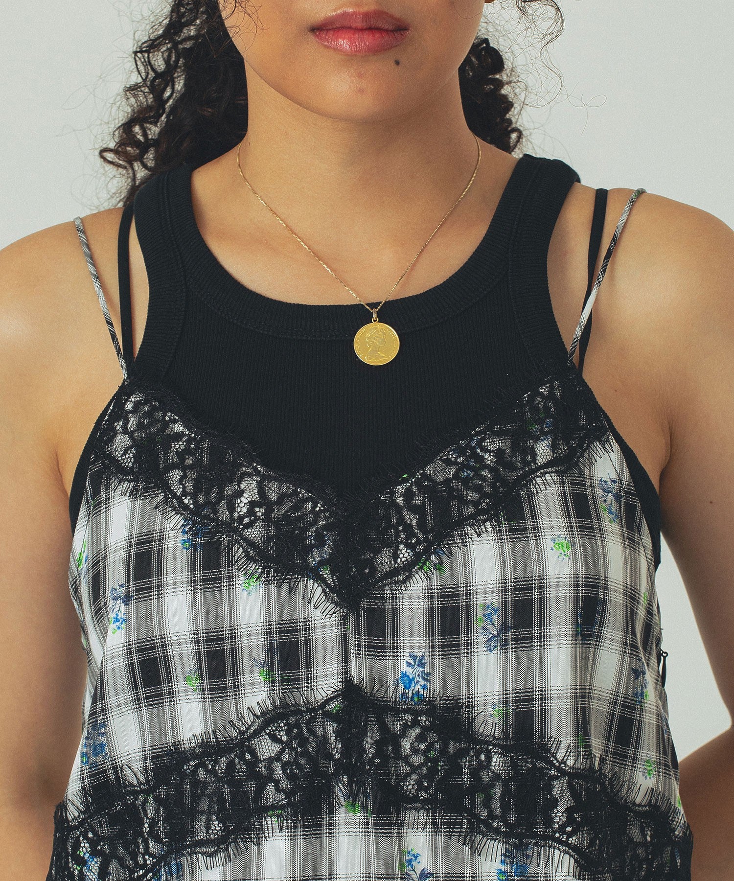 mag.by c/FLOWER PRINT CHECK CAMI DRESS