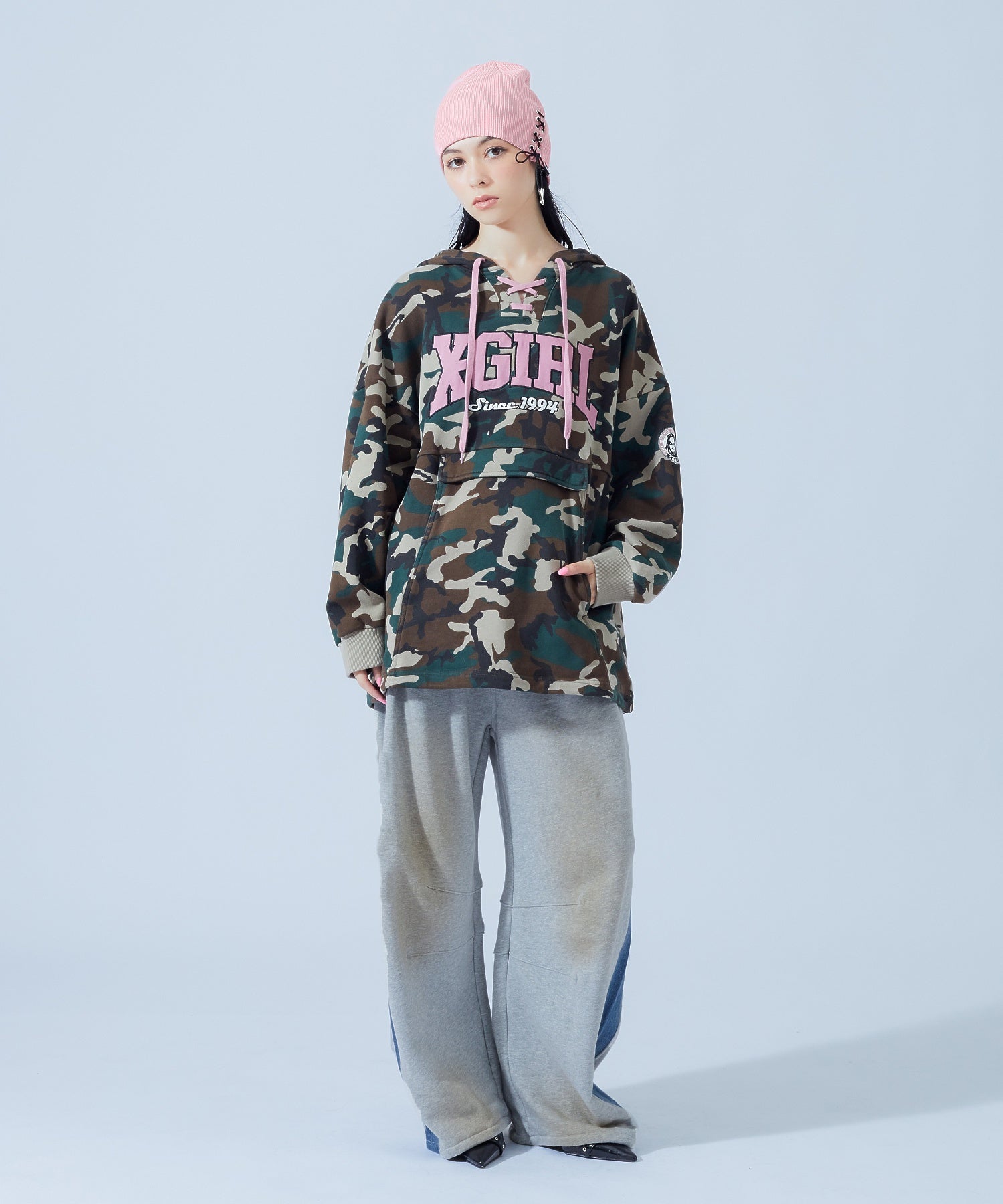 FRONT LACE UP ANORAK SWEAT HOODIE