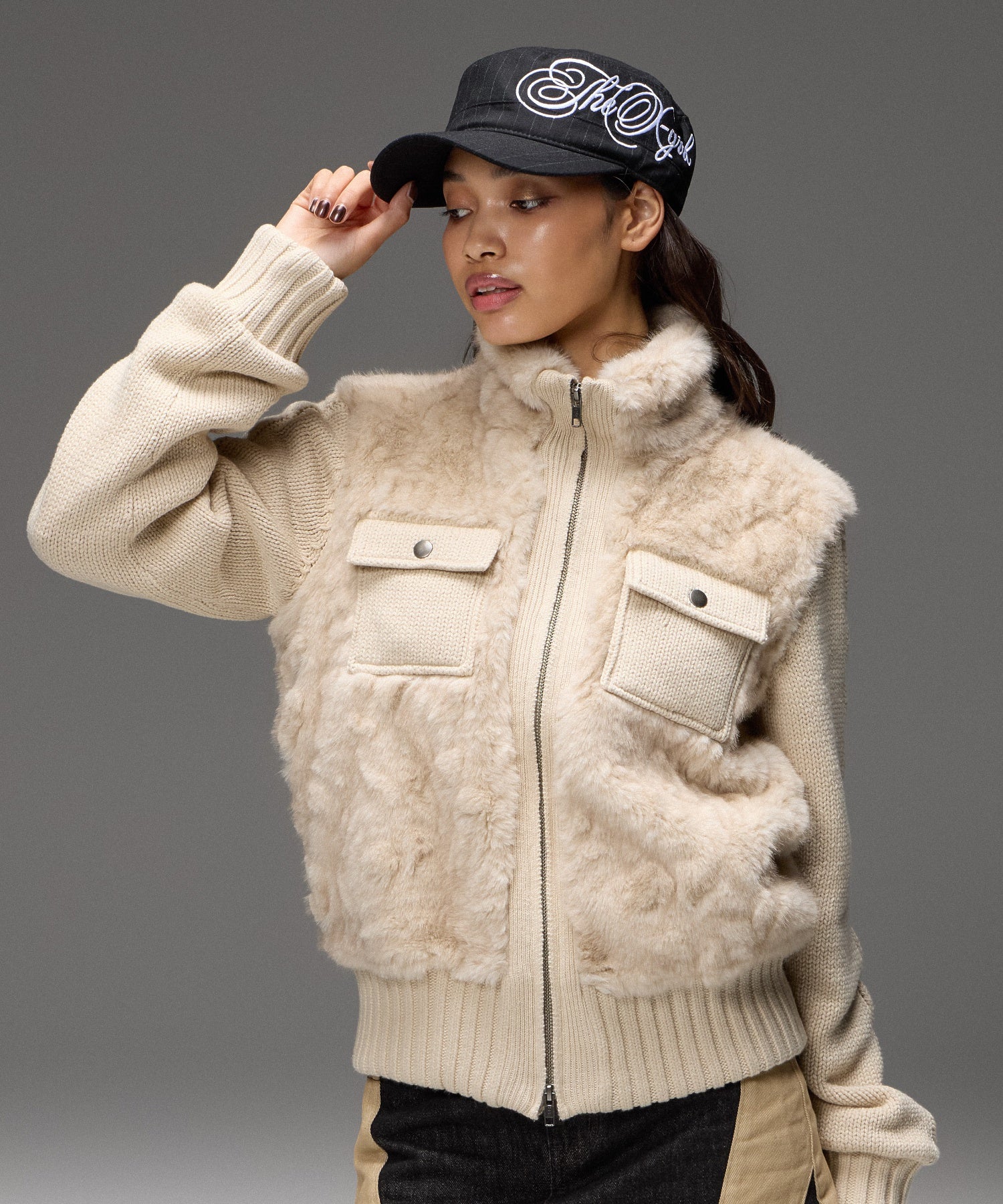 FAUX FUR AND KNIT JACKET