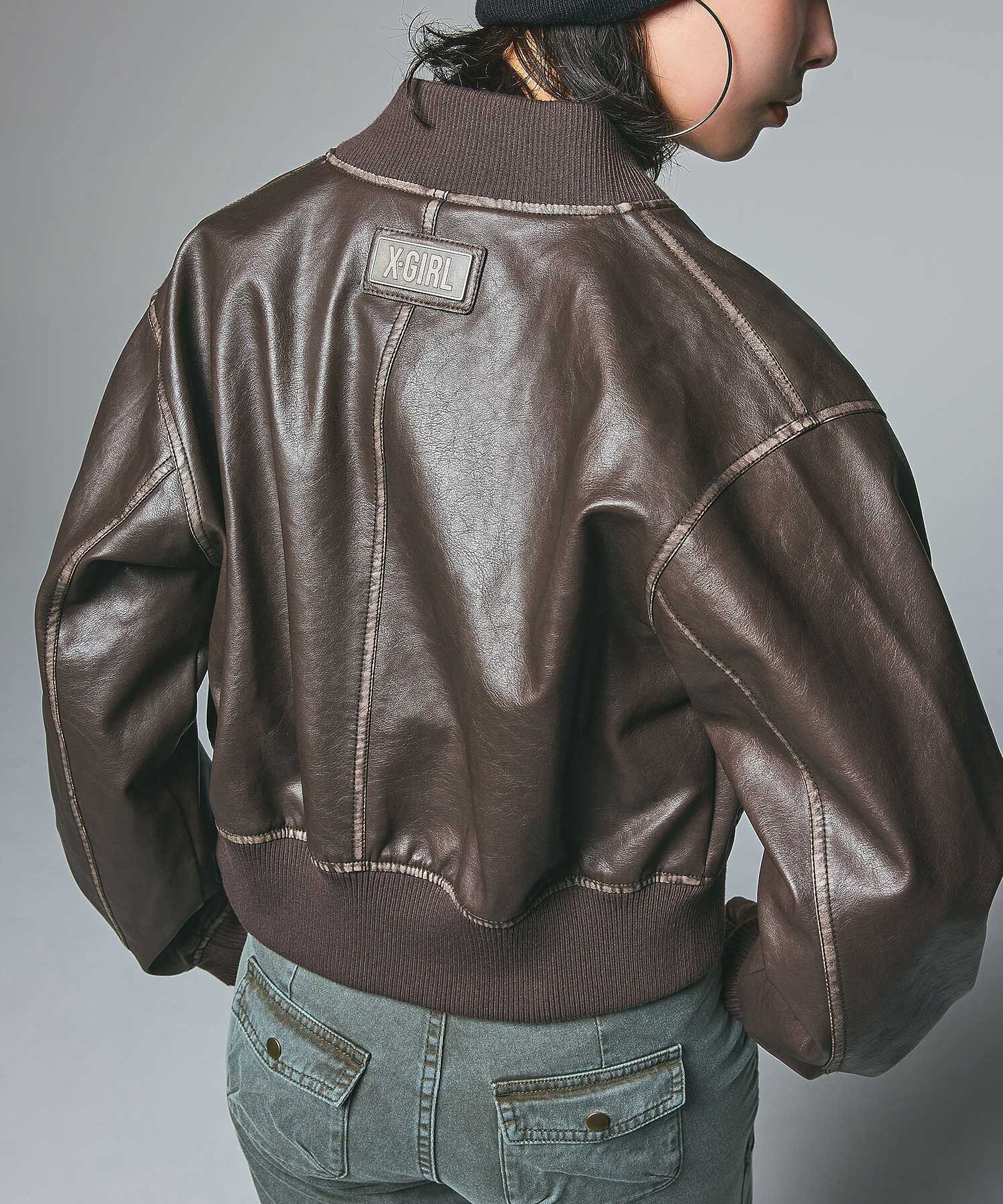 DISTRESSED FAUX LEATHER COMPACT BLOUSON