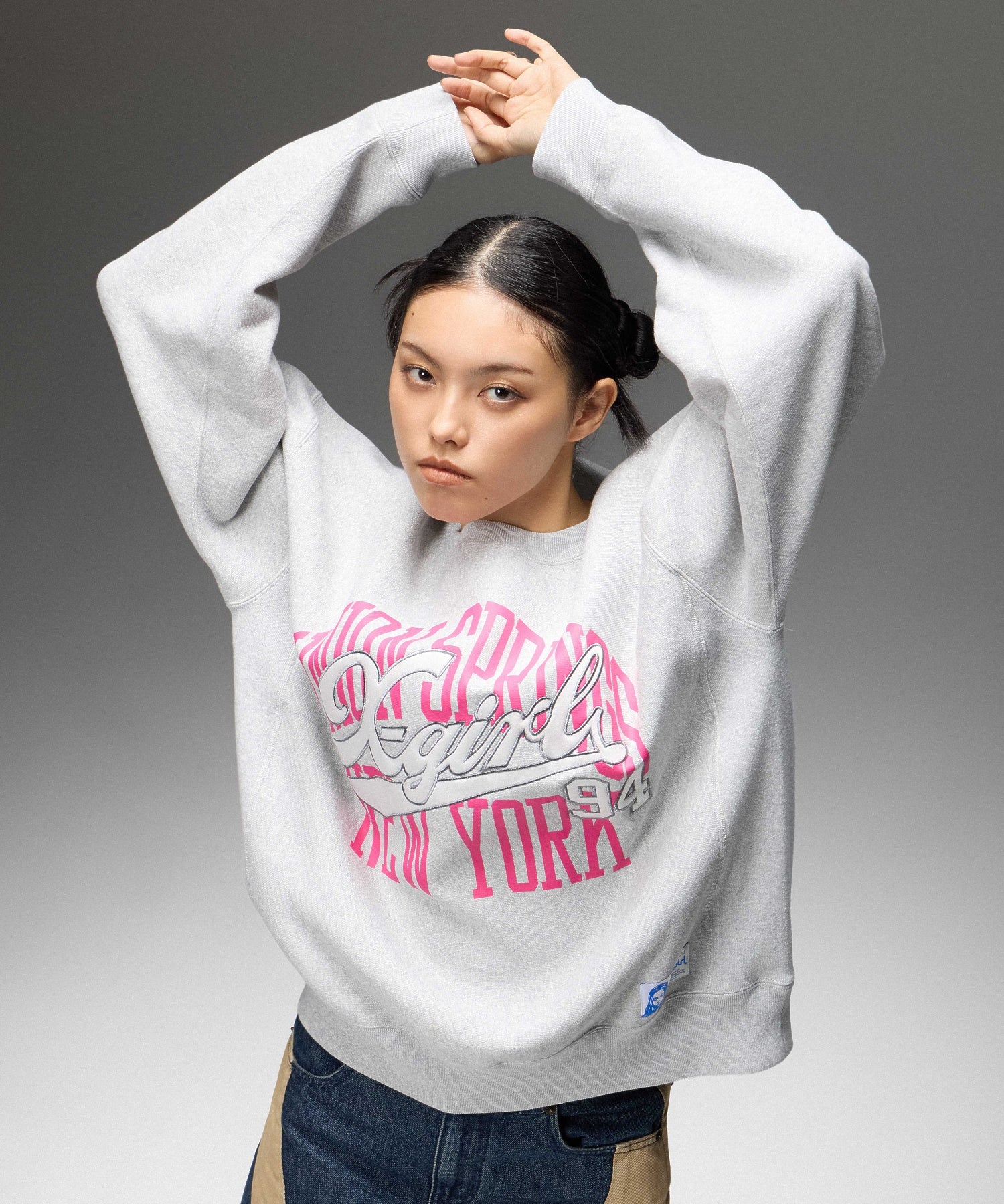 X-girl x Champion REVERSE WEAVE® PRINT AND PATCHED LOGO SWEATSHIRT