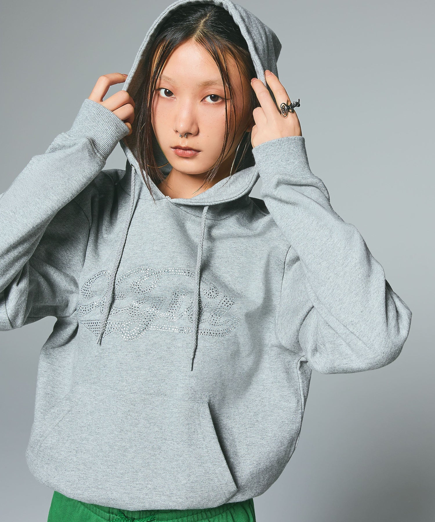 RHINESTONE CURSIVE LOGO SWEAT HOODIE