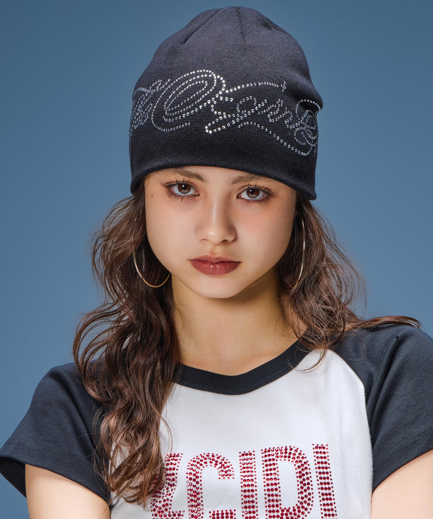 RHINESTONE DECORATIVE SCRIPT LOGO BEANIE
