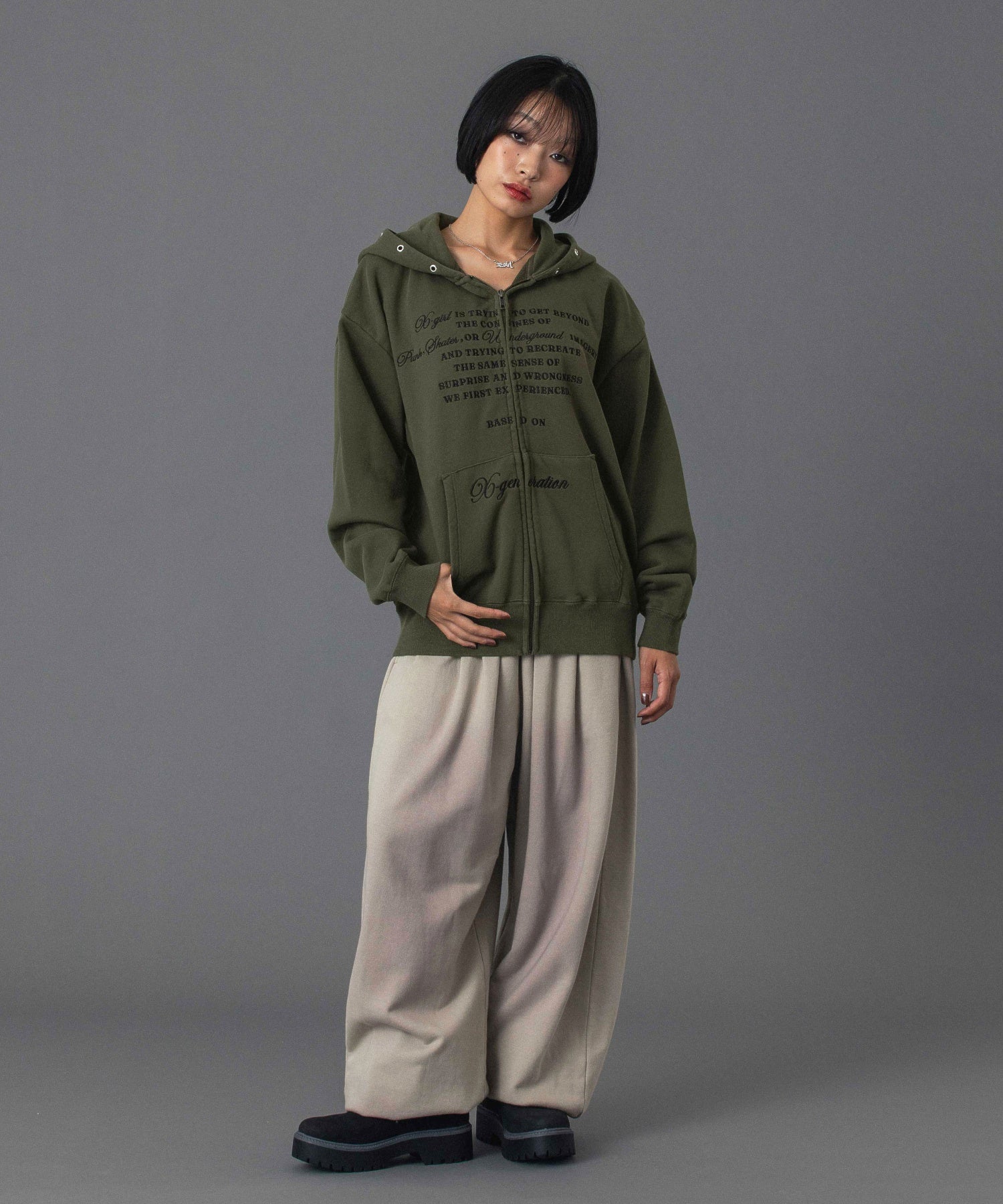EYELET EMBROIDERY ZIP UP SWEAT HOODIE