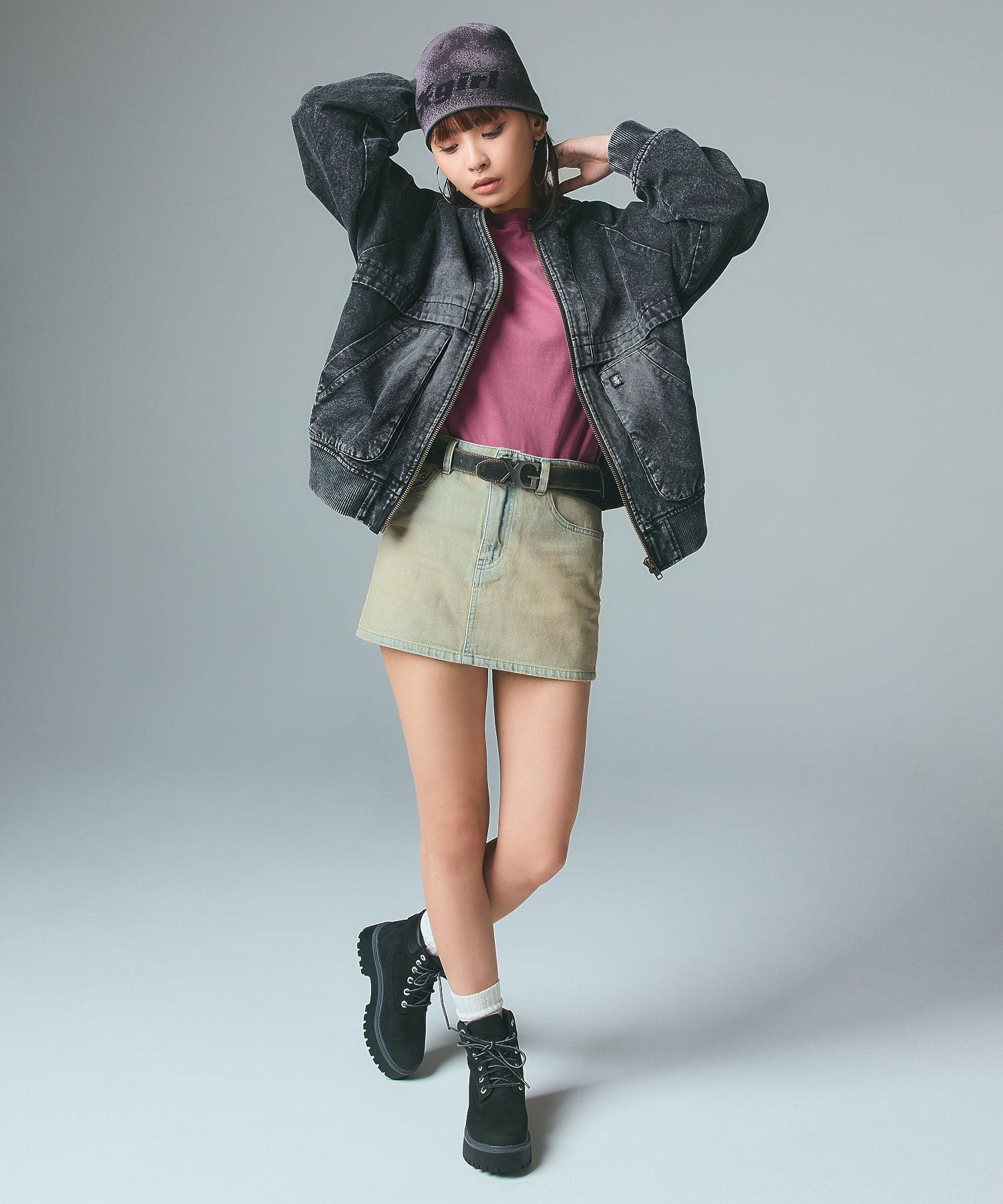 CURSIVE LOGO DENIM MINI SKIRT