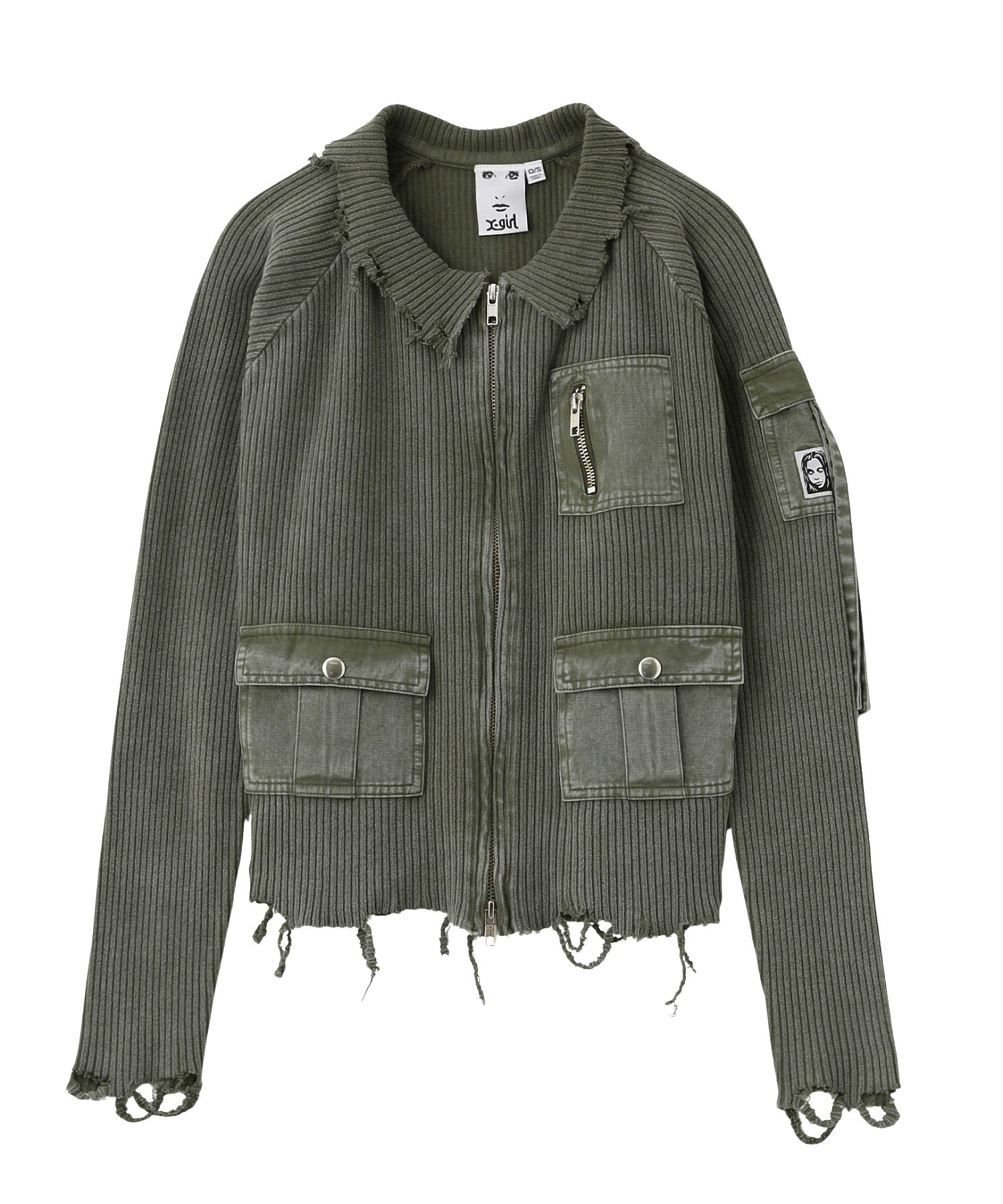 DISTRESSED WOVEN MIX ZIP UP TOP