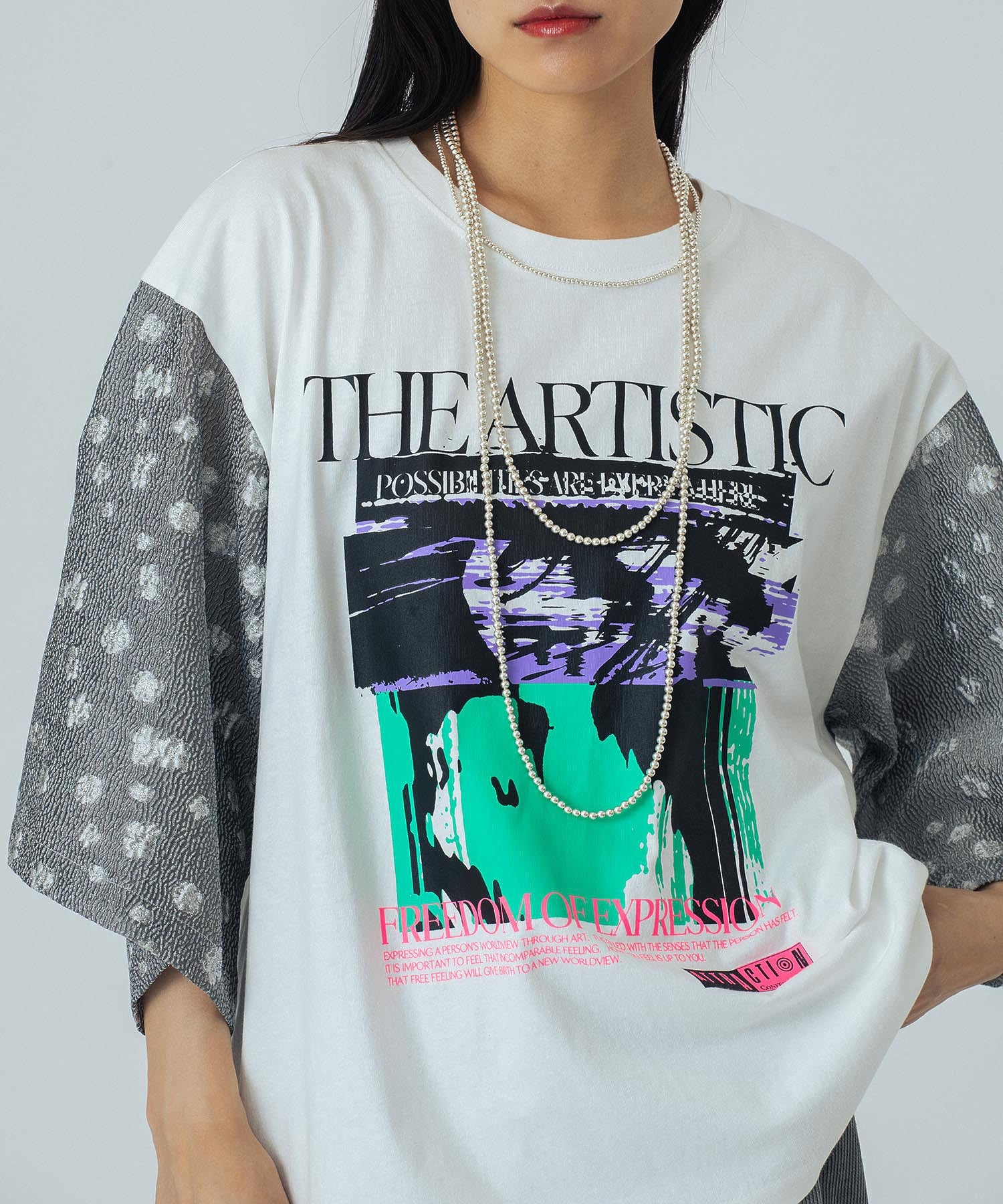 OKIRAKU×ROSEBUD/FLOWER SLEEVE GRAPHIC TOP