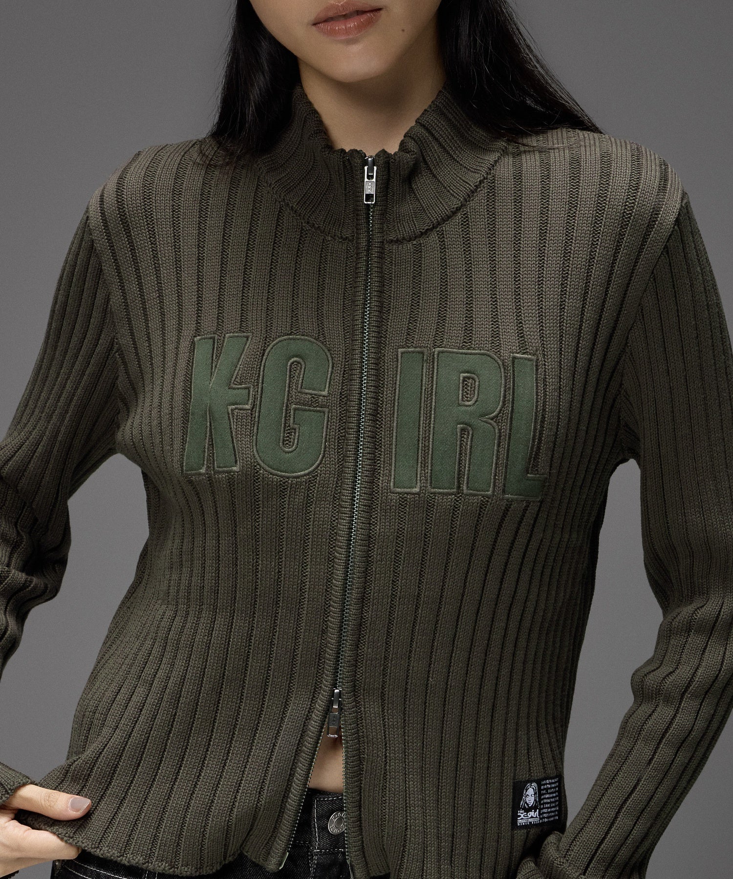 FADED PATCH ZIP UP KNIT TOP