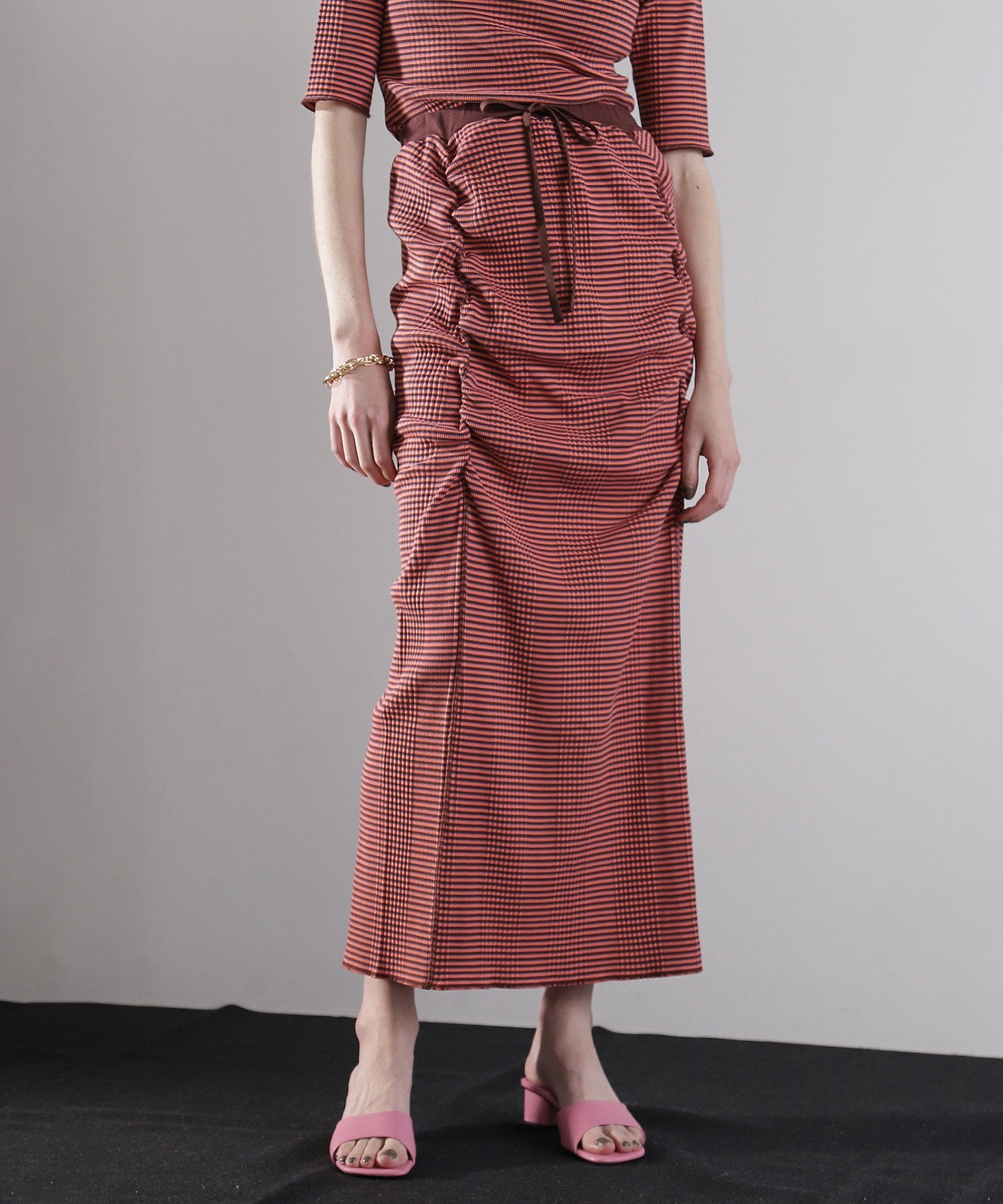 CREOLME/マルチボーダーシャーリングタイトスカート