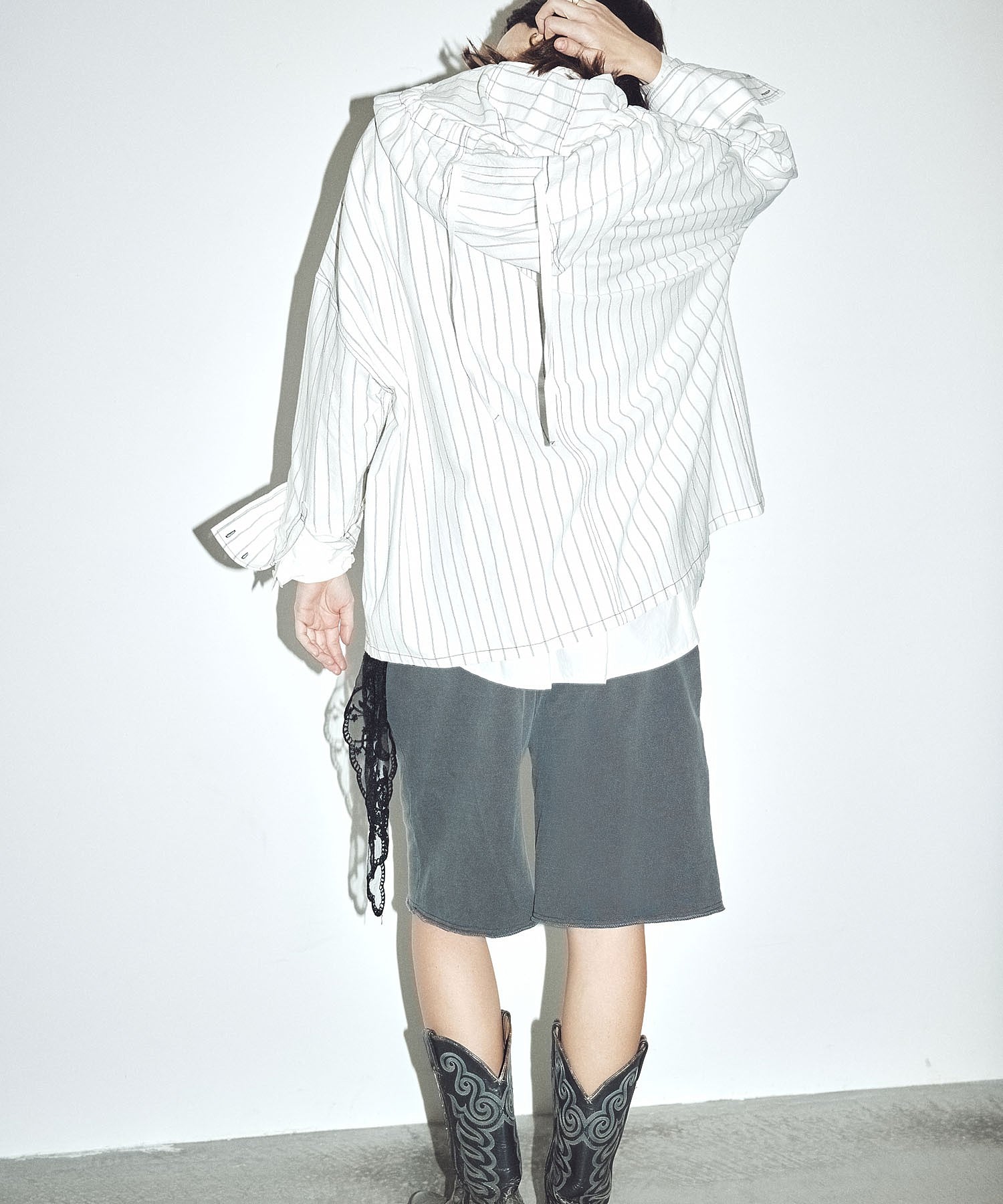CREOLME/STRIPE HOODED BIG SHIRT