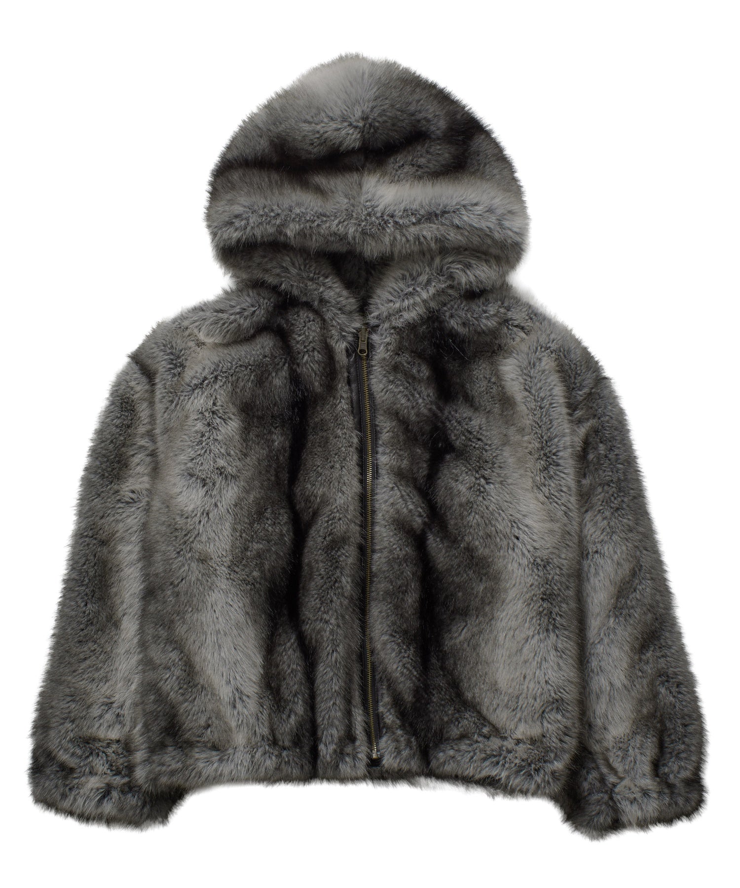 LOGO PATCHED FAUX FUR HOODED JACKET
