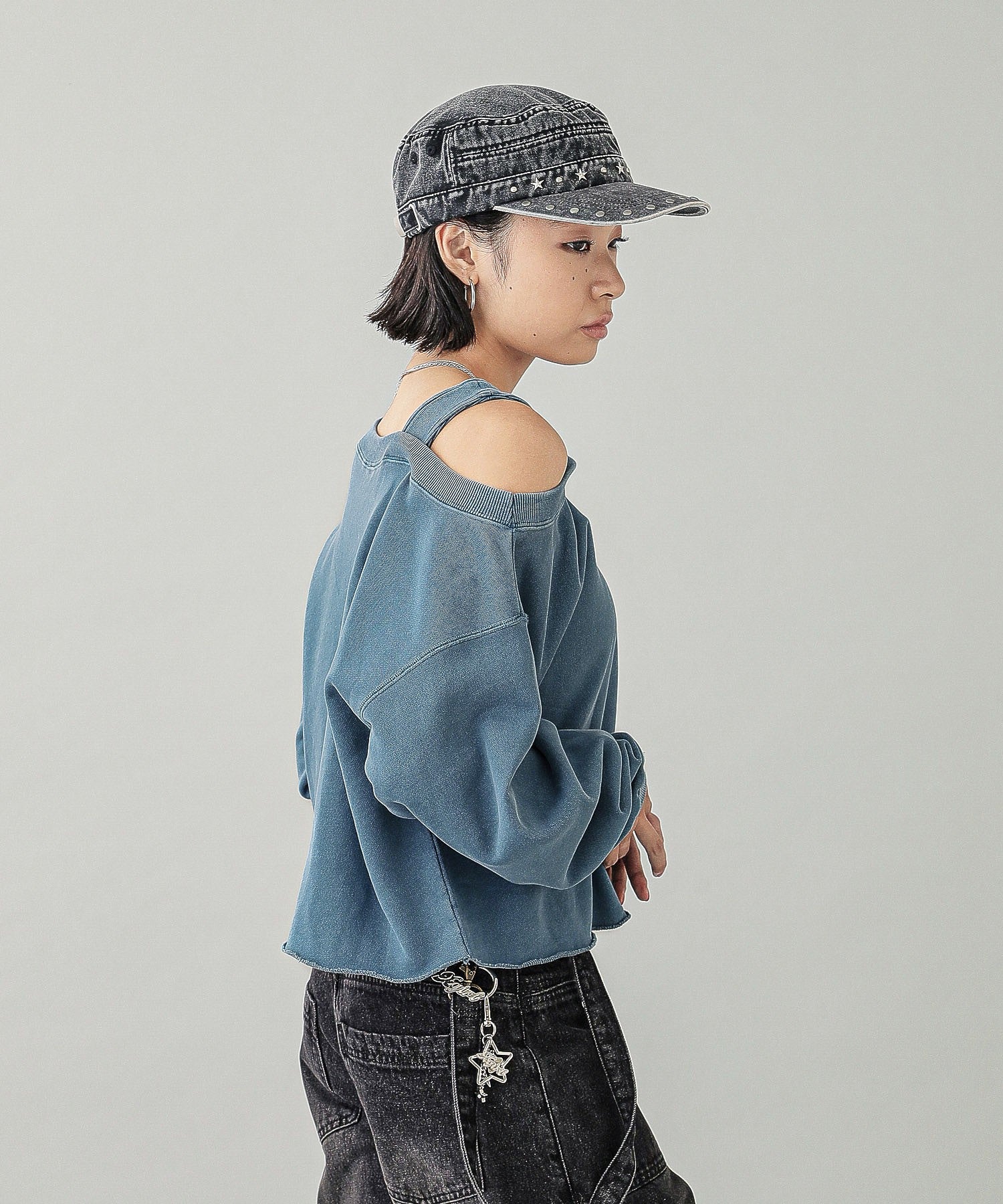 FADED X PATCH LAYERED SHOULDER SWEAT TOP