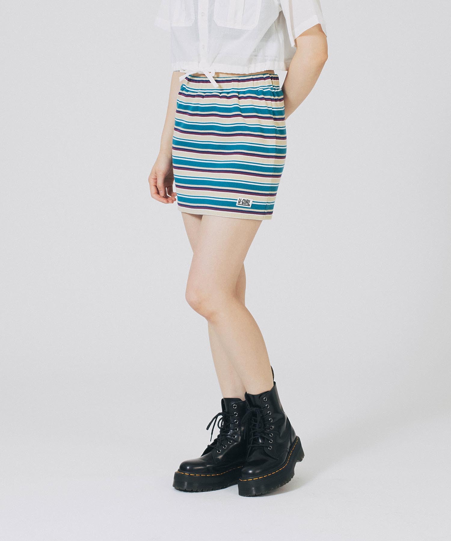 STRIPED S/S TOP AND SKIRT SET UP X-girl