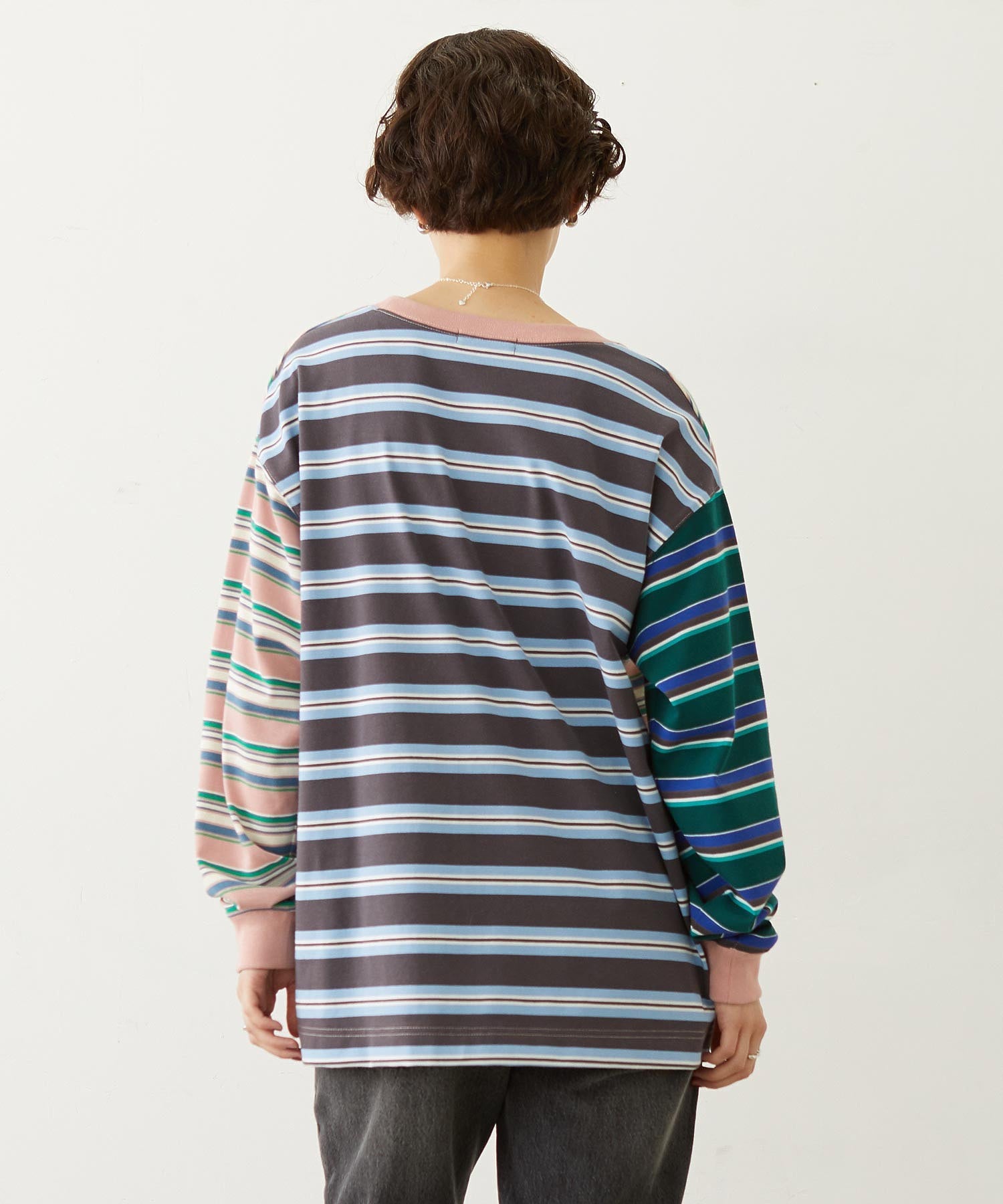 THREE PATTERN STRIPE L/S TOP