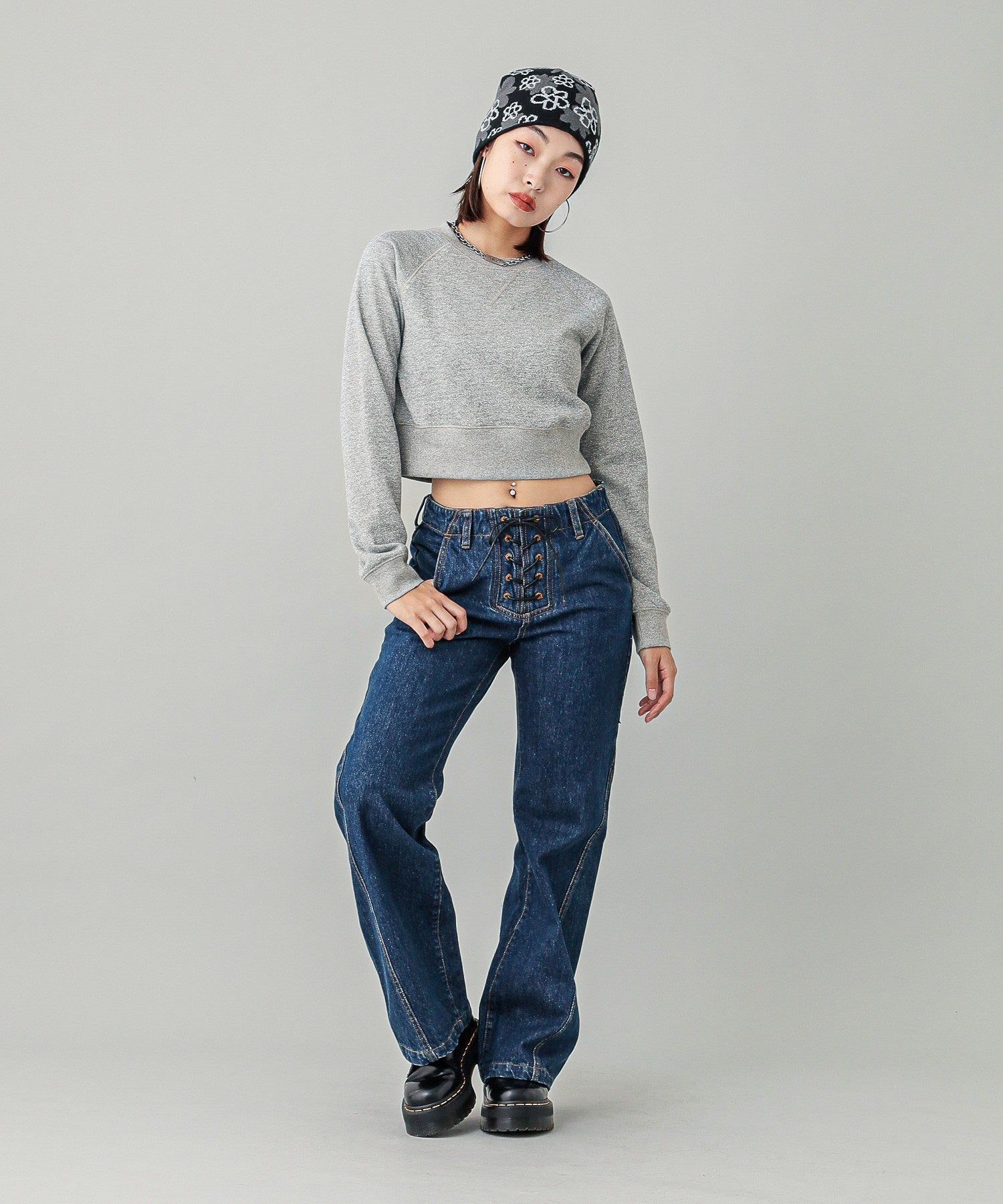 LACE UP DENIM PANTS