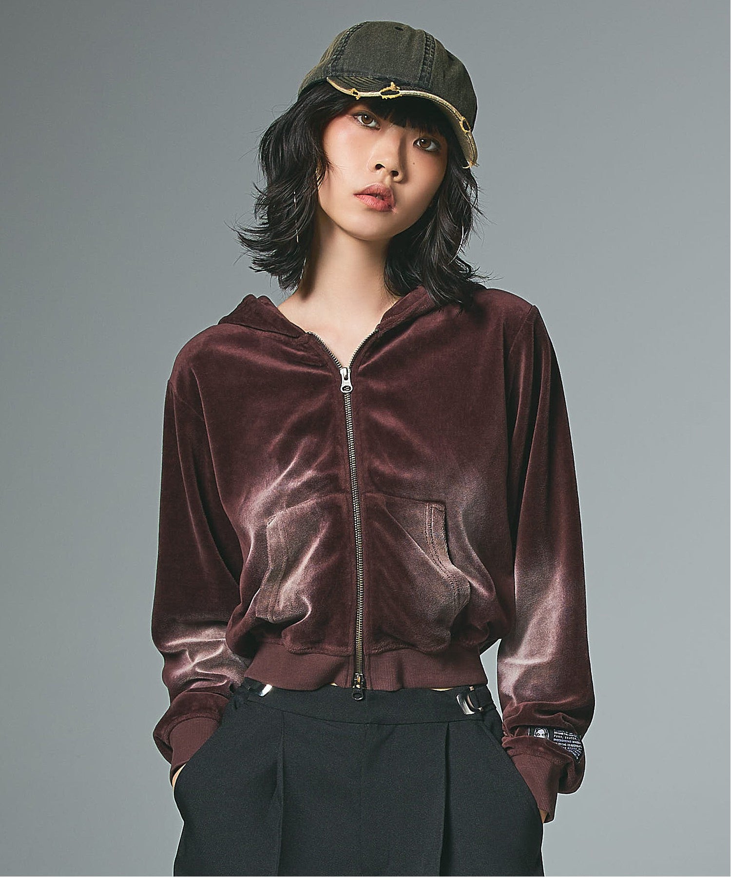 FADED VELOUR COMPACT ZIP UP HOODIE